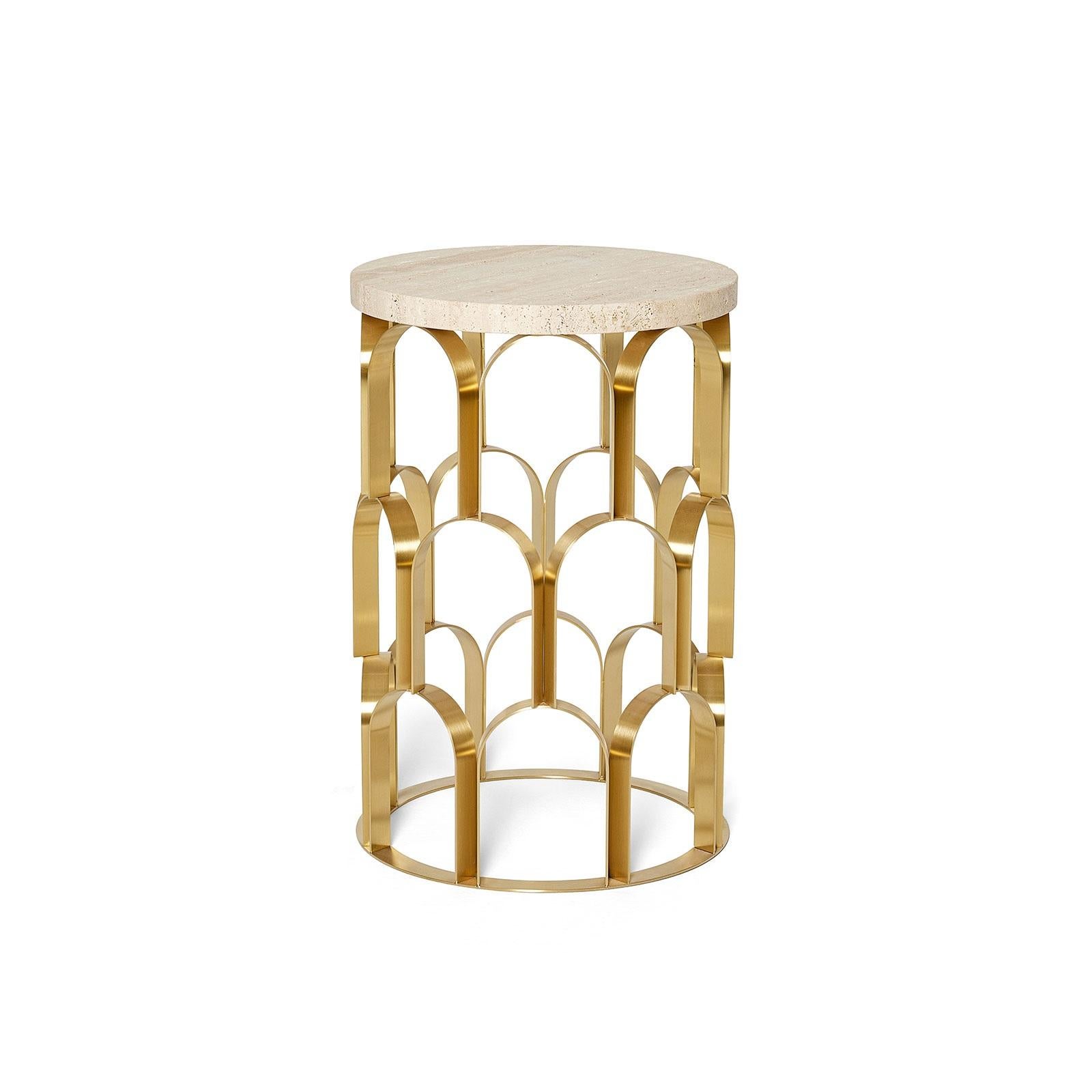 Modern Side Table With Marble Top & Brass Metal Base For Sale