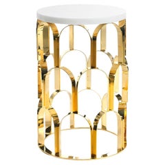 Side Table With Marble Top & Brass Metal Base