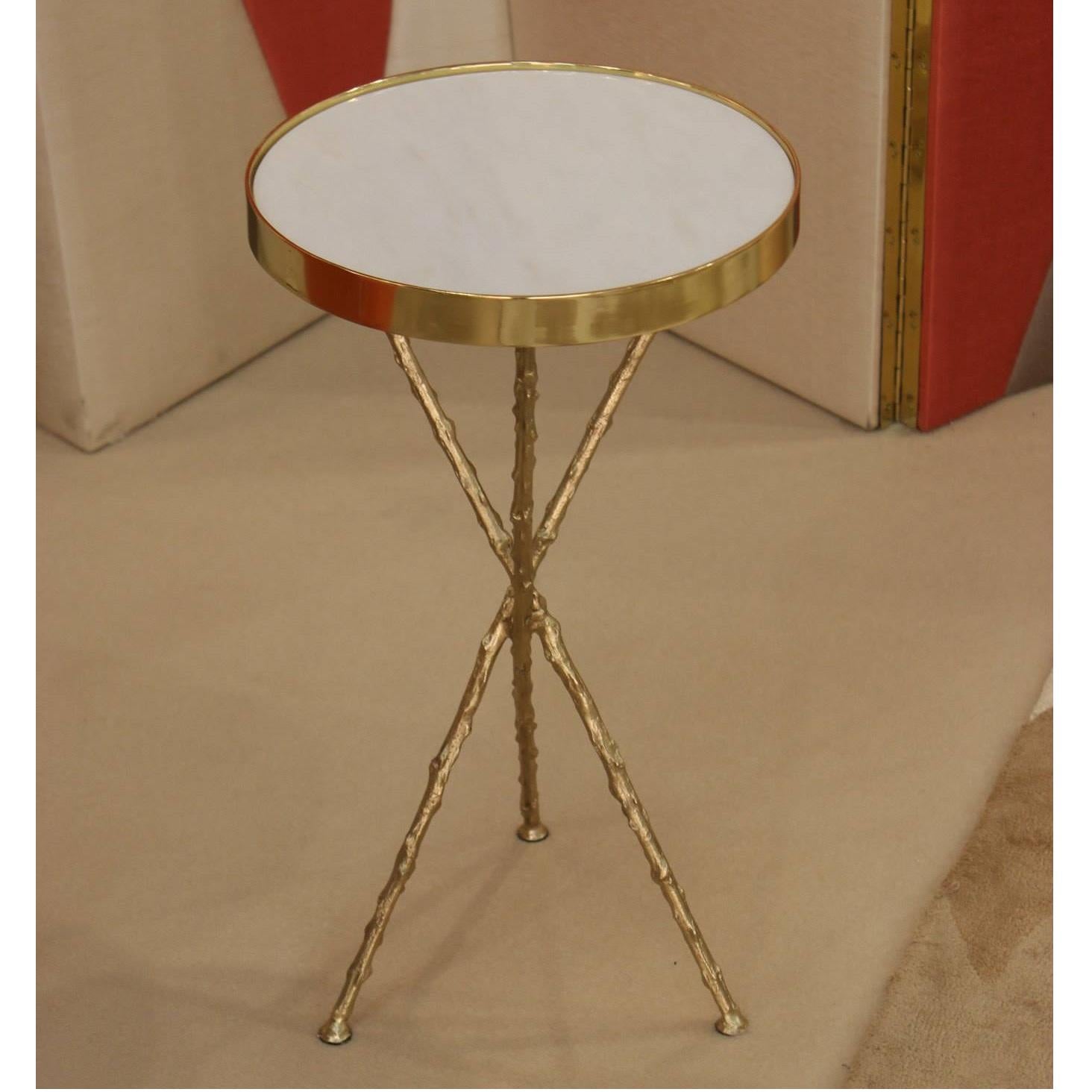 Hand-Crafted Side Table With Marblel Top & Metal Legs For Sale