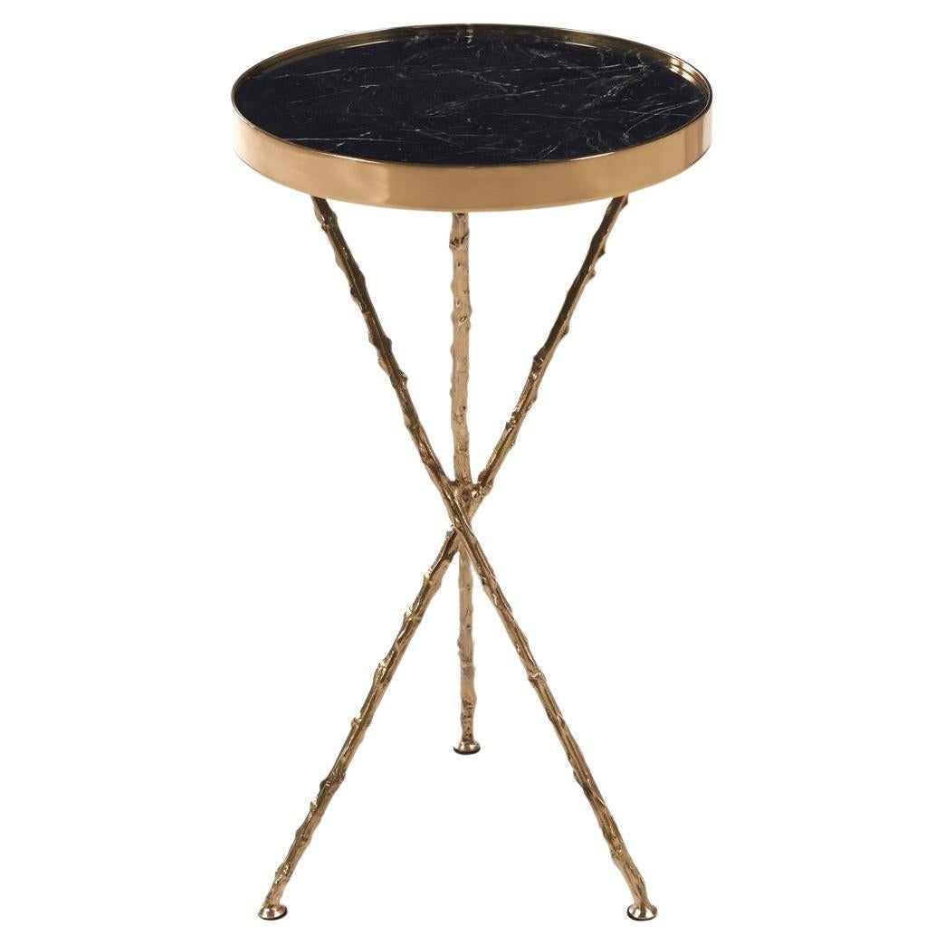 Side Table With Marblel Top & Metal Legs For Sale
