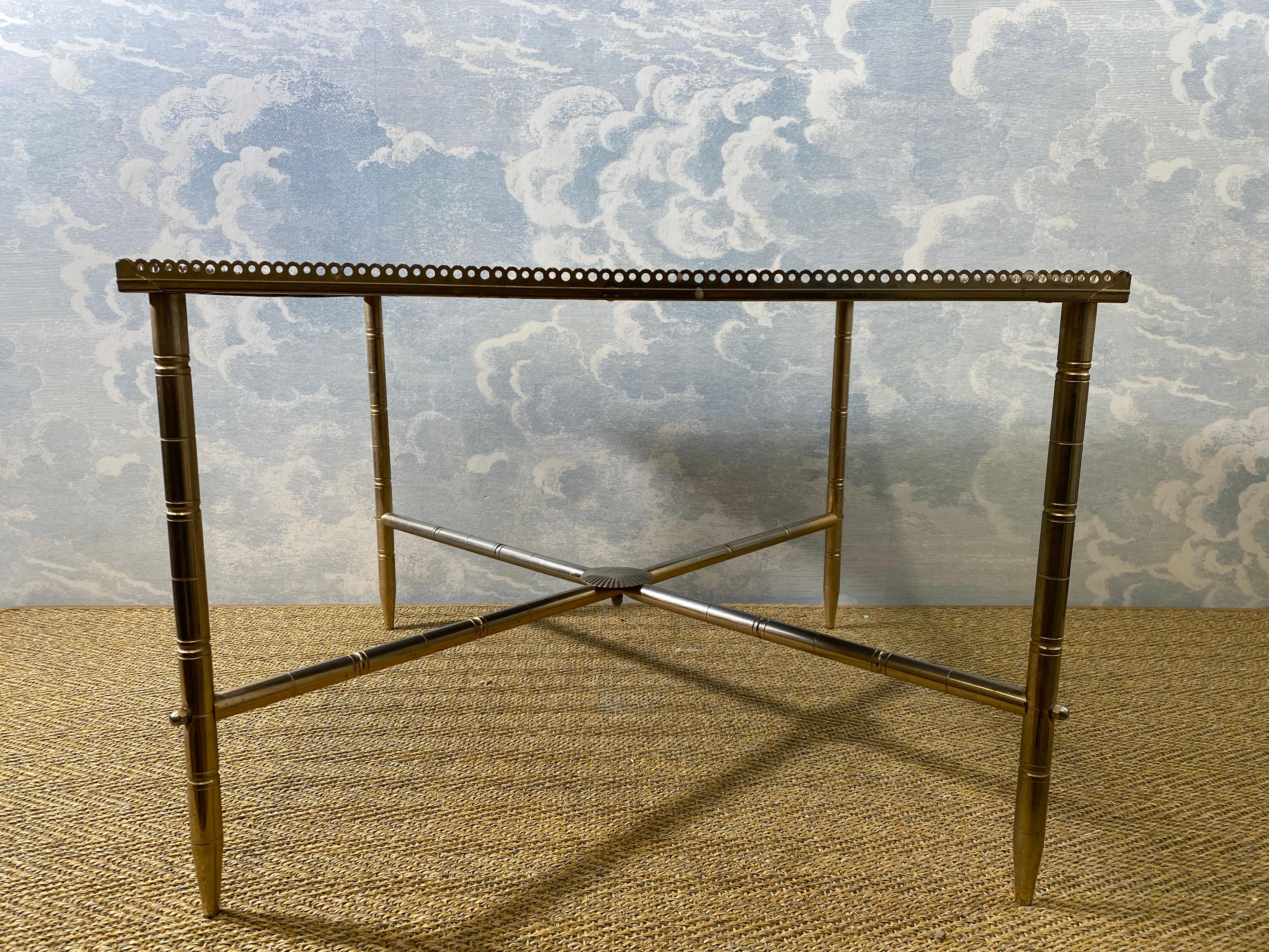 Side Table With Mirrored Oxidized Metal Top on a Brass Frame, France, 1960s For Sale 1
