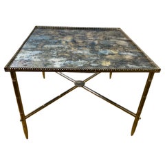 Side Table With Mirrored Oxidized Metal Top on a Brass Frame, France, 1960s