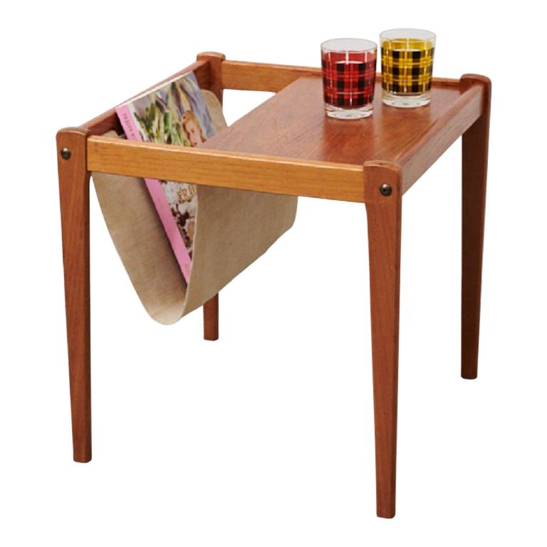 Side Table with Newspaper Holder Brdr. Furbo, Teak, 1964 For Sale