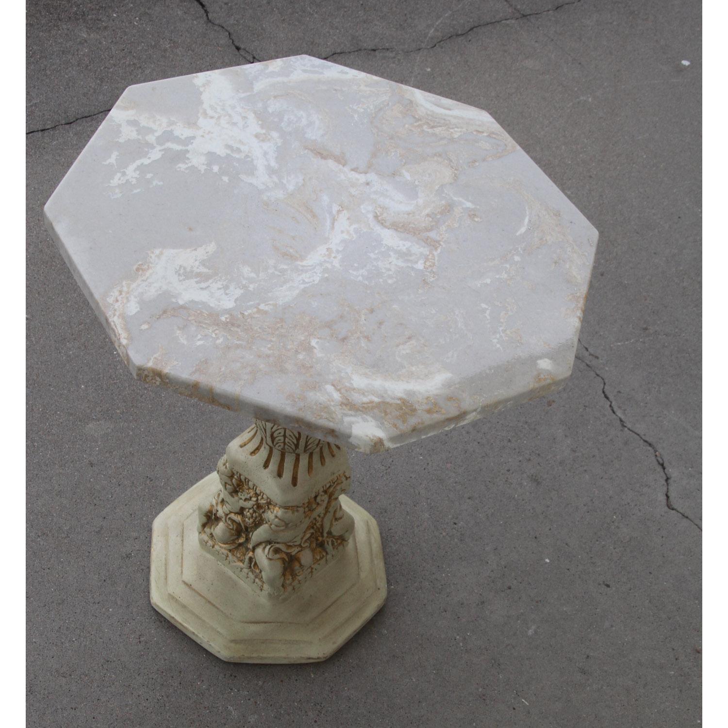 Side Table with Octogan Stone Top and Carved Base For Sale 3