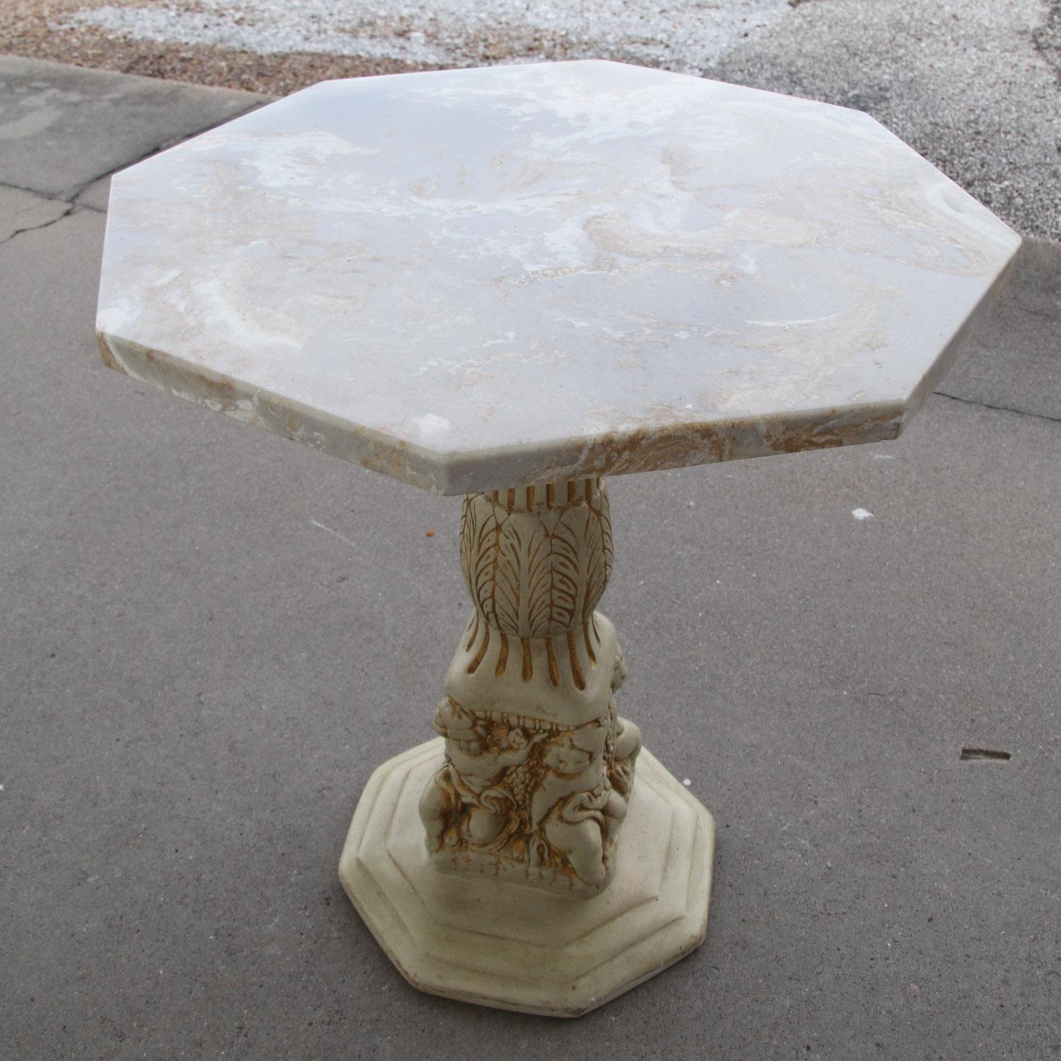 Side Table with Octogan Stone Top and Carved Base For Sale 4
