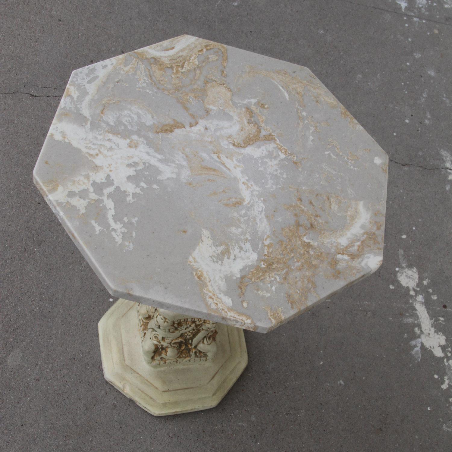Side Table with Octogan Stone Top and Carved Base For Sale 2