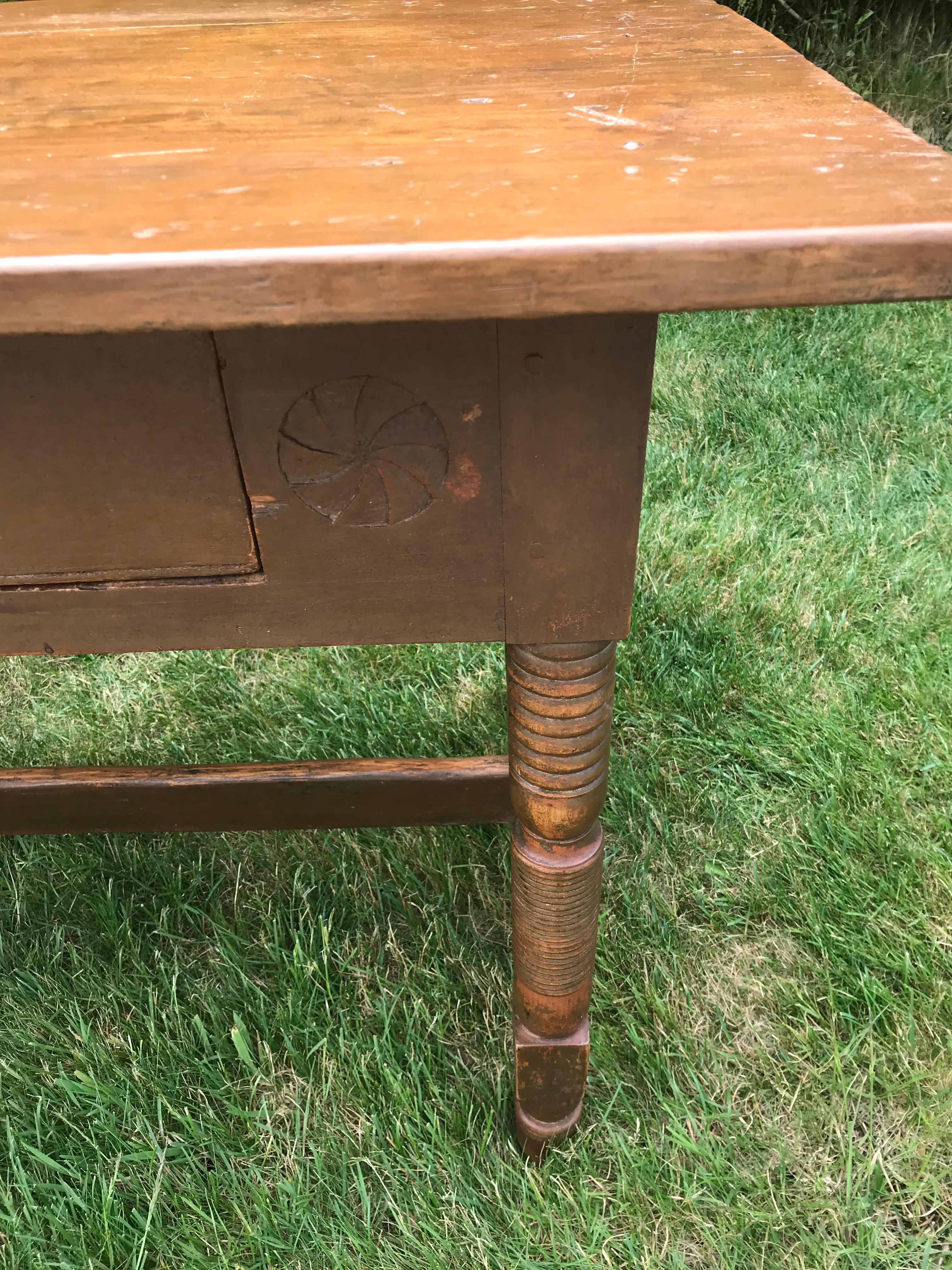 19th Century Side Table with Pinwheel Carvings