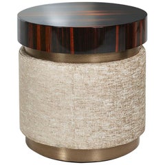 Side Table with Polished Ebony Finish, Fabric Upholstery and Decorative Metal