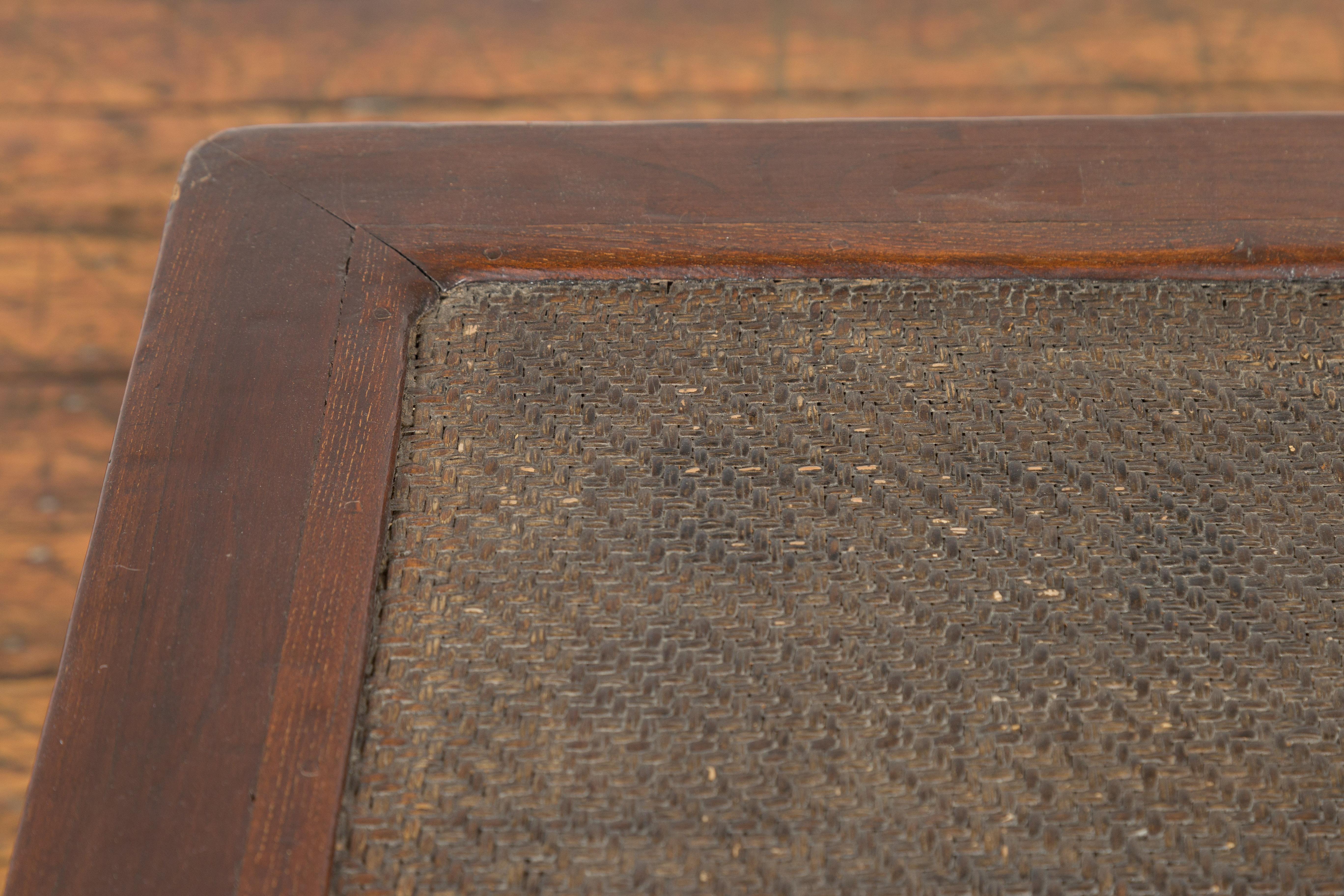 20th Century Side Table with Rattan Inset Top, Carved Apron and Horsehoof Feet For Sale