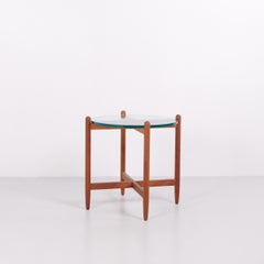 Side Table with Round Glass Top in Cherry Wood, Swedish Design, 1960s