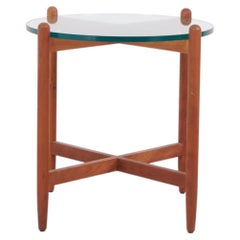 Side Table with Round Glass Top in Cherry Wood, Swedish Design, 1960s