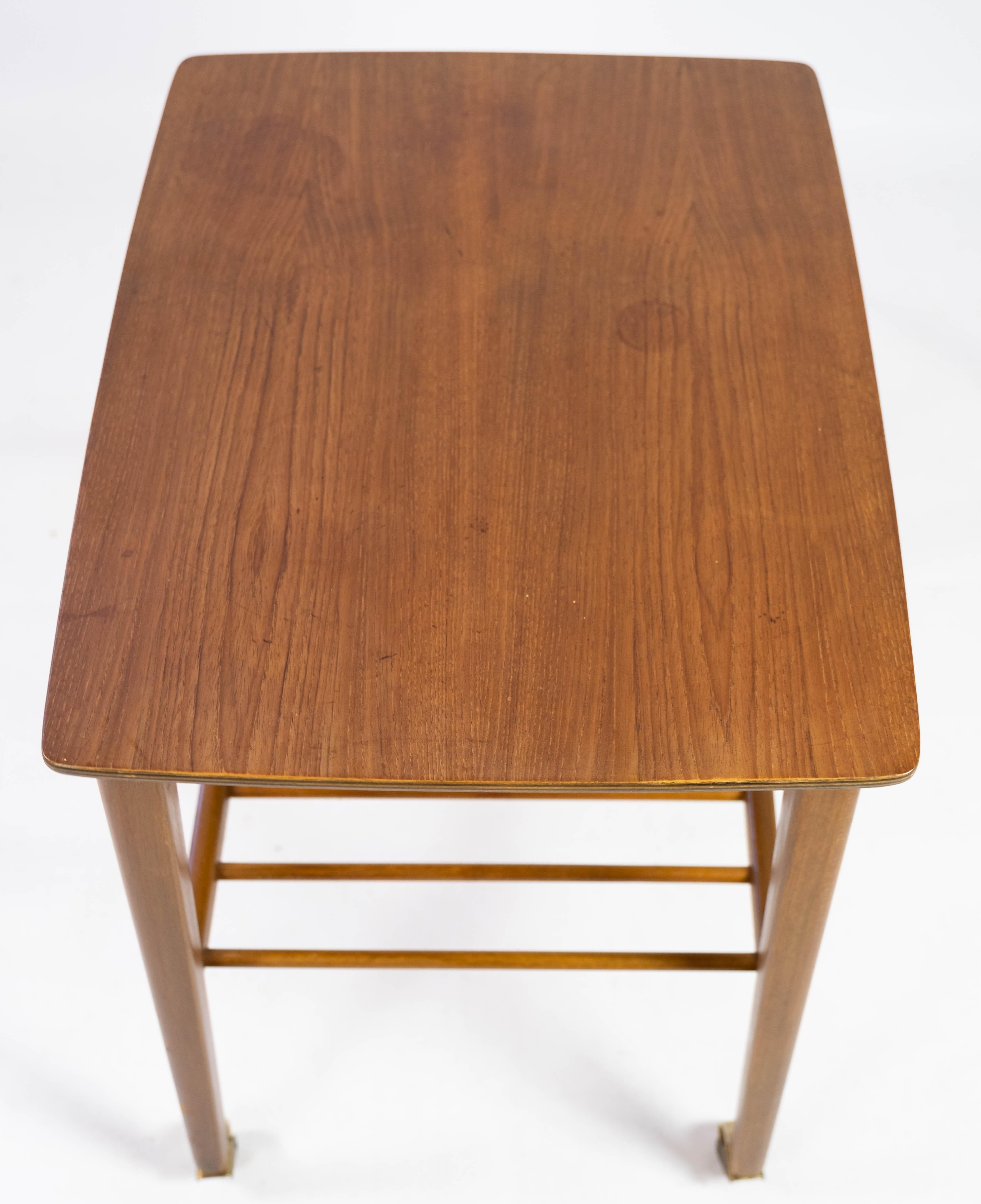 Side Table With Shelf & On Wheels Made In Teak, Danish Design From 1960s For Sale 1