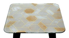 Side Table Solid Timber Legs in Matt Metallic Paint and Top in Vetrite