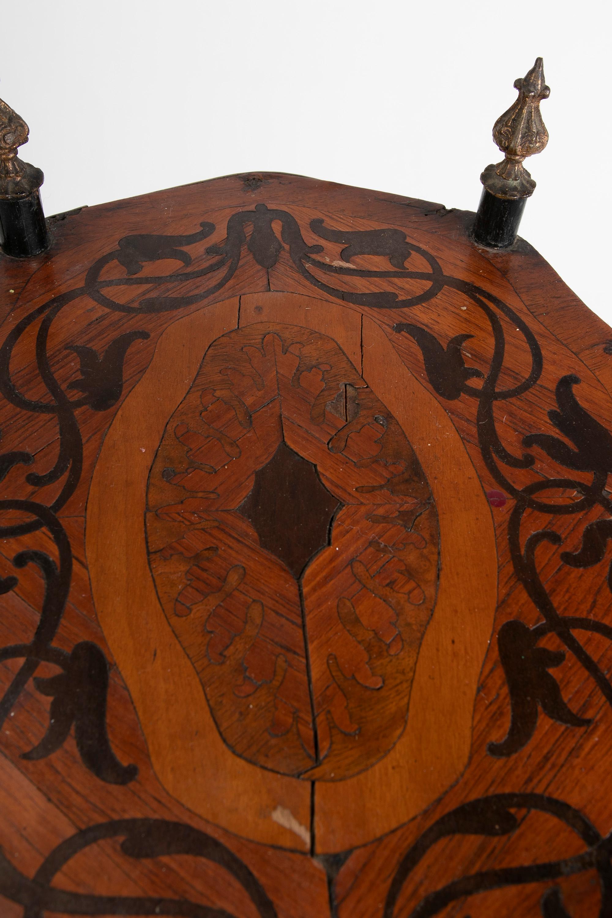 Side Table with Three Shelves Decorated with Inlay Technique of Various Woods For Sale 1