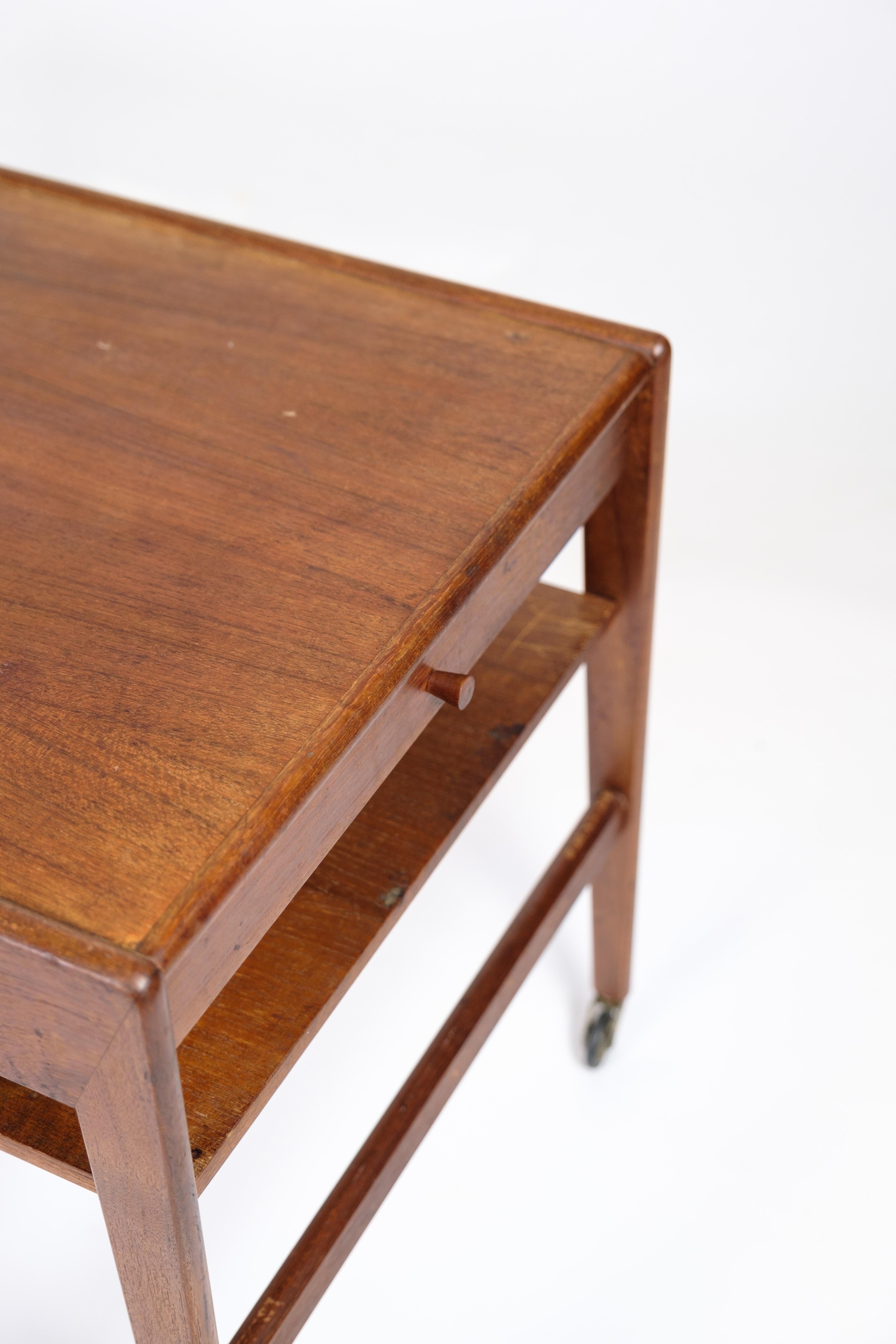 Mid-Century Modern Side Table With Wheels Made In Teak, Danish Design From 1960s For Sale