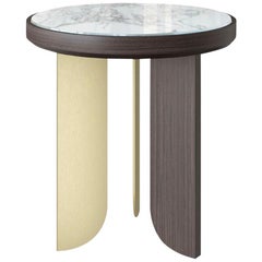 Side Table Wood and Steel Distressed Paint Finish Legs Top Ebony Matt or Glossy