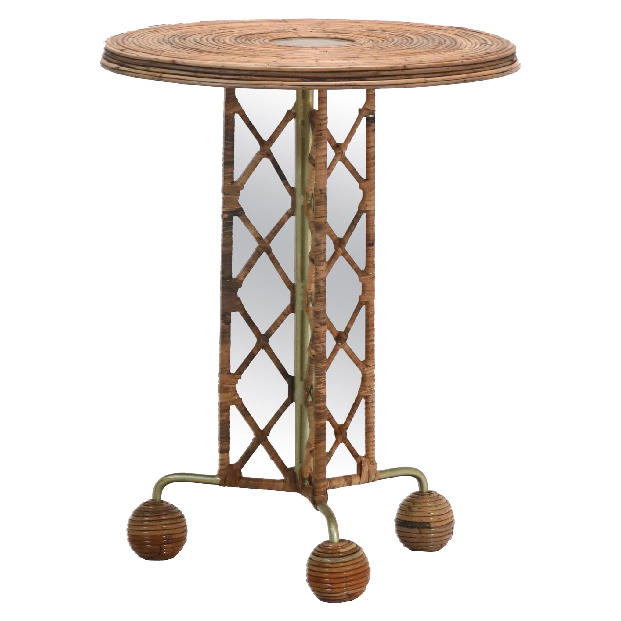 Side Table wrought Iron Rattan Whimsical Jean Royere inspired im Angebot