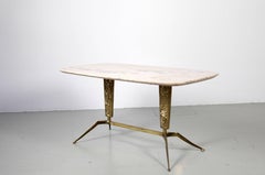 Italian Mid Century Sofa Table with veined Marble Top, 1950