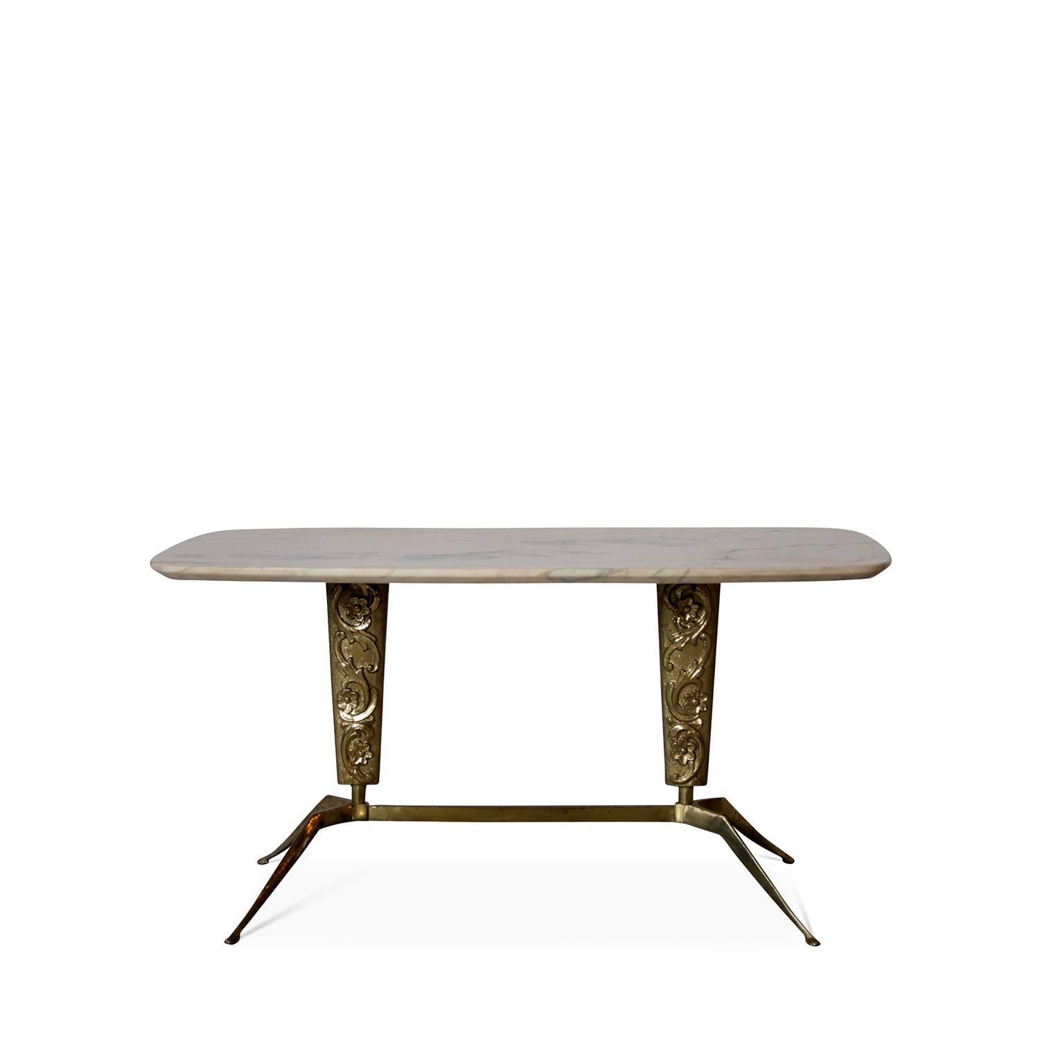 Mid-20th Century Italian Mid Century Sofa Table with veined Marble Top, 1950 For Sale