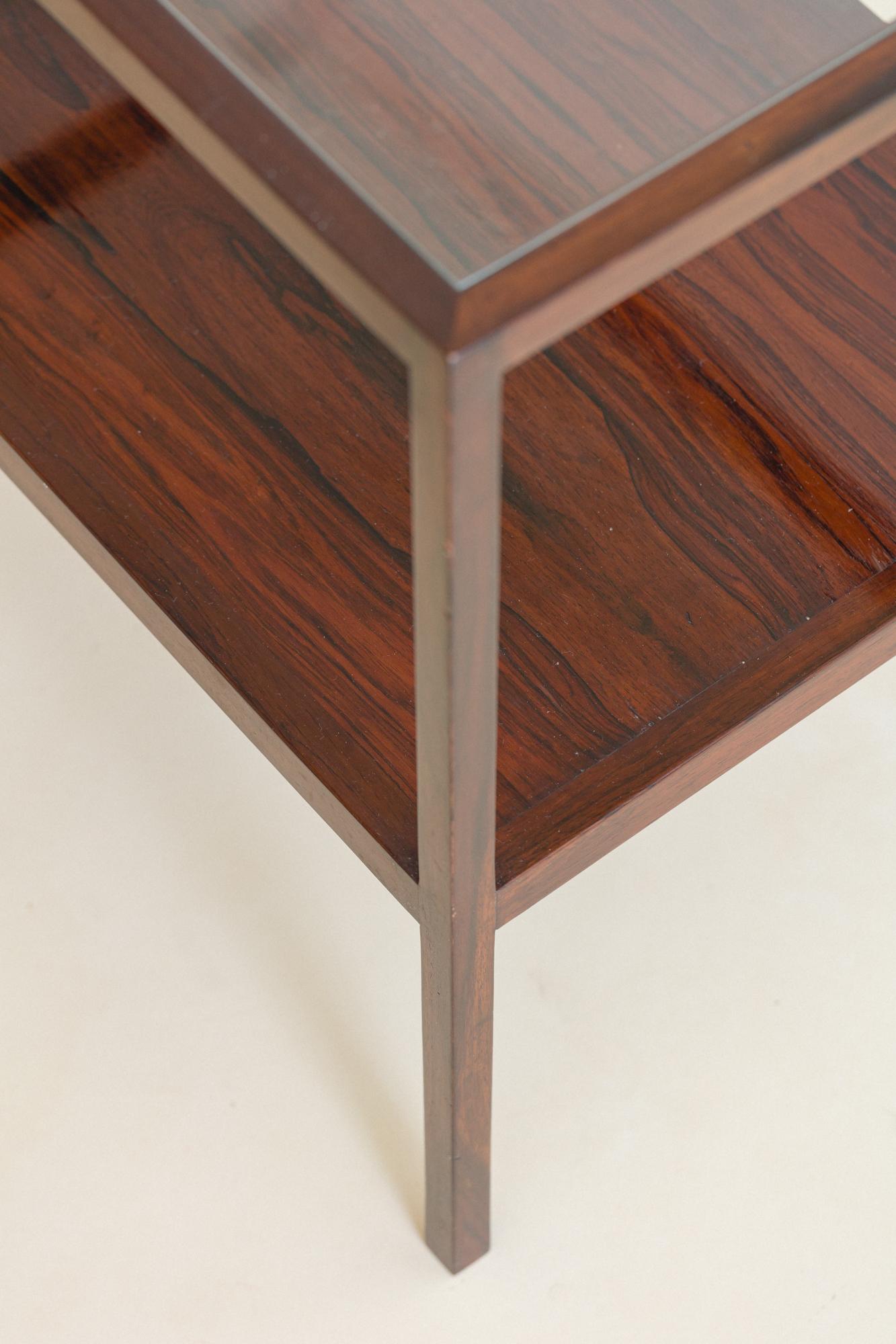 Brazilian Side Tables by Joaquim Tenreiro, Rosewood and Glass, Midcentury Brazil, c 1960 For Sale