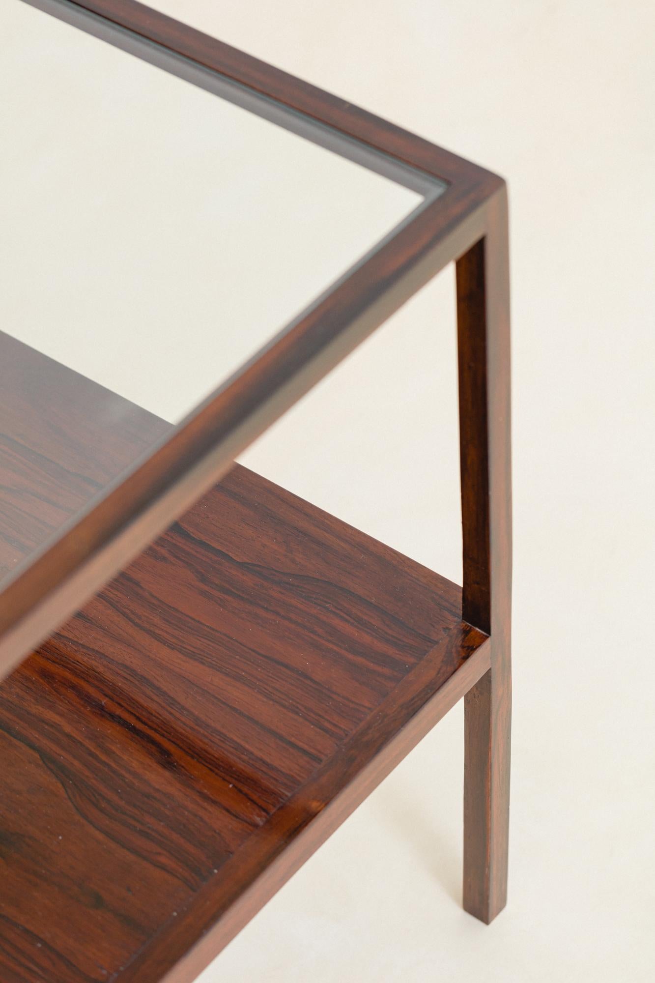 Side Tables by Joaquim Tenreiro, Rosewood and Glass, Midcentury Brazil, c 1960 In Good Condition For Sale In New York, NY