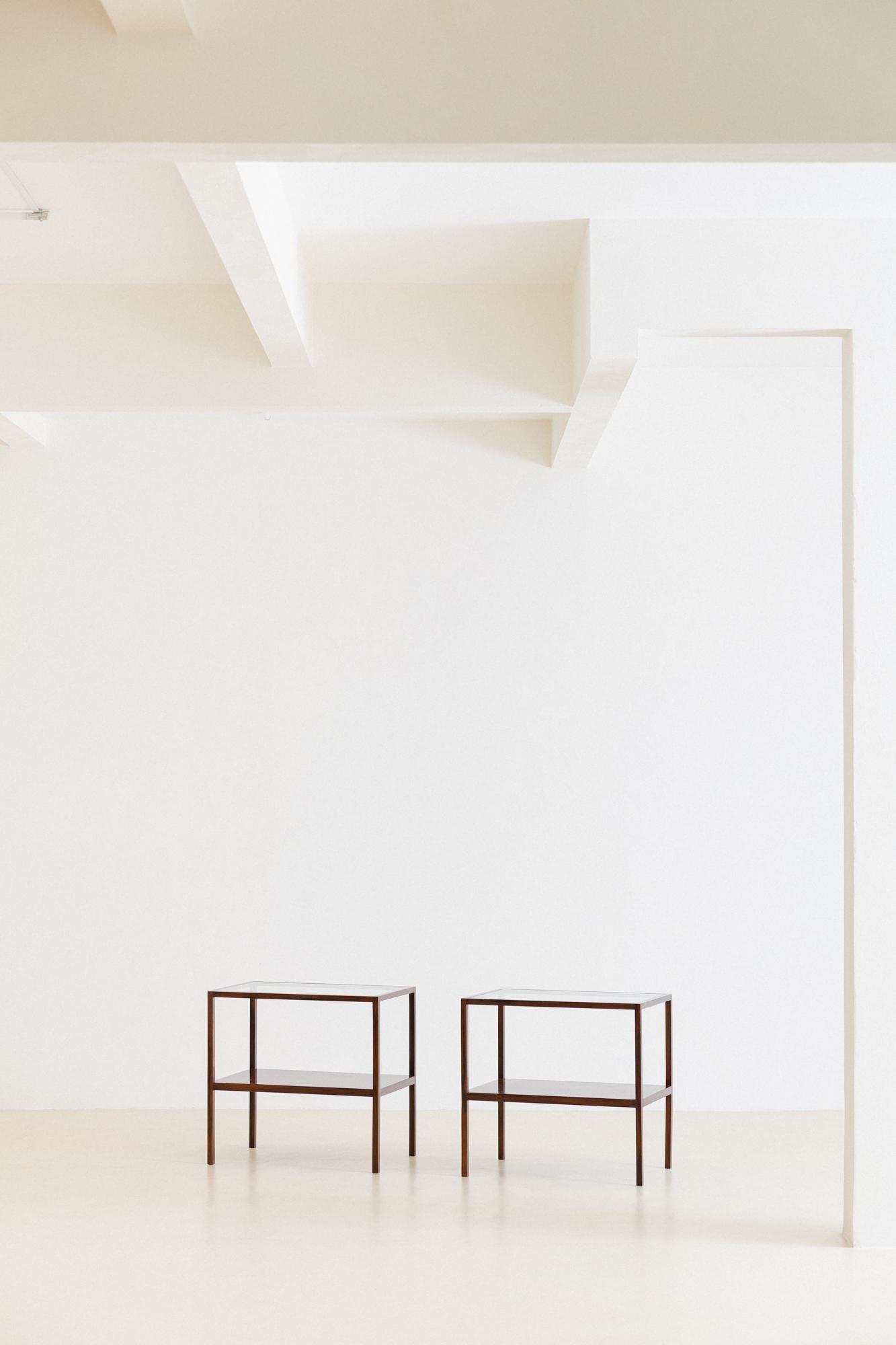 Mid-20th Century Side Tables by Joaquim Tenreiro, Rosewood and Glass, Midcentury Brazil, c 1960 For Sale