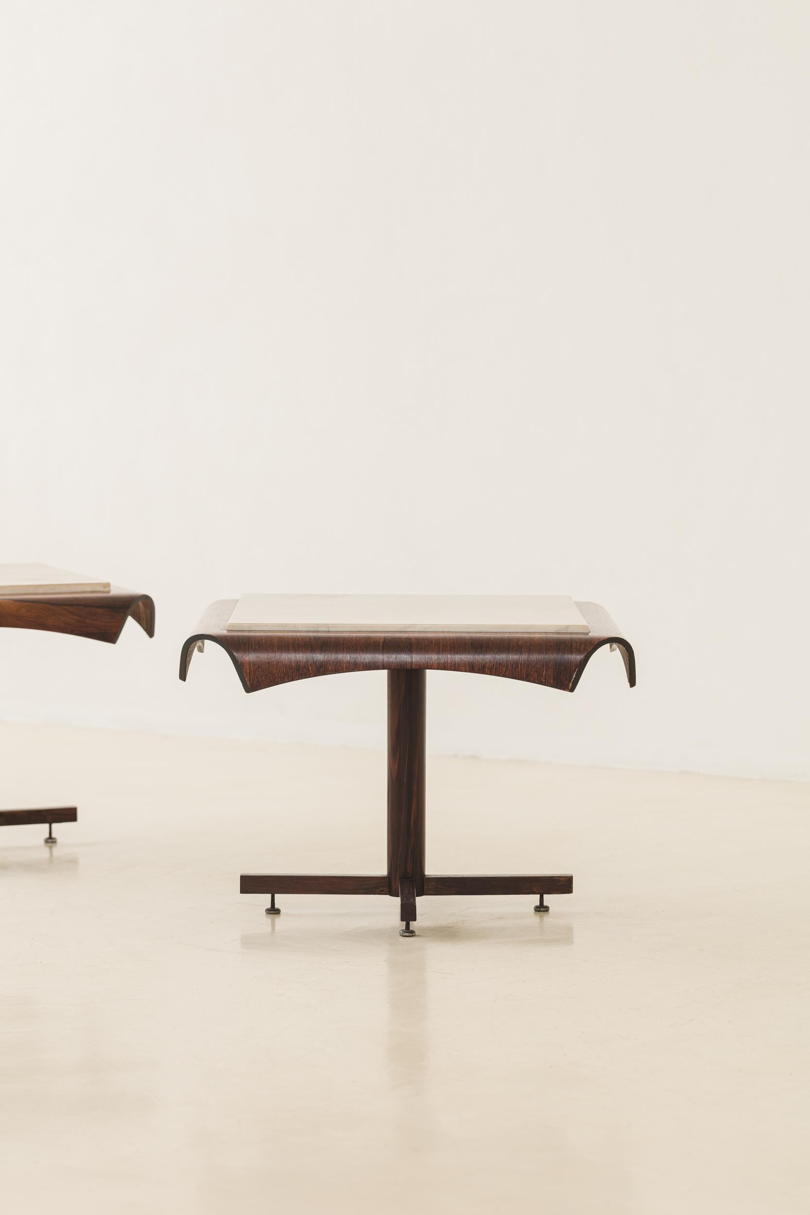 Mid-Century Modern Side Tables by Jorge Zalszupin, Molded Rosewood and Mable, Brazil, 1964 For Sale