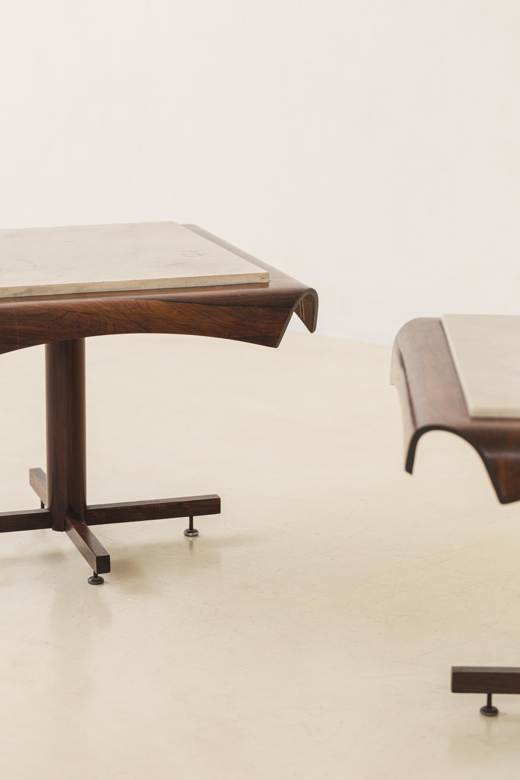 Brazilian Side Tables by Jorge Zalszupin, Molded Rosewood and Mable, Brazil, 1964 For Sale