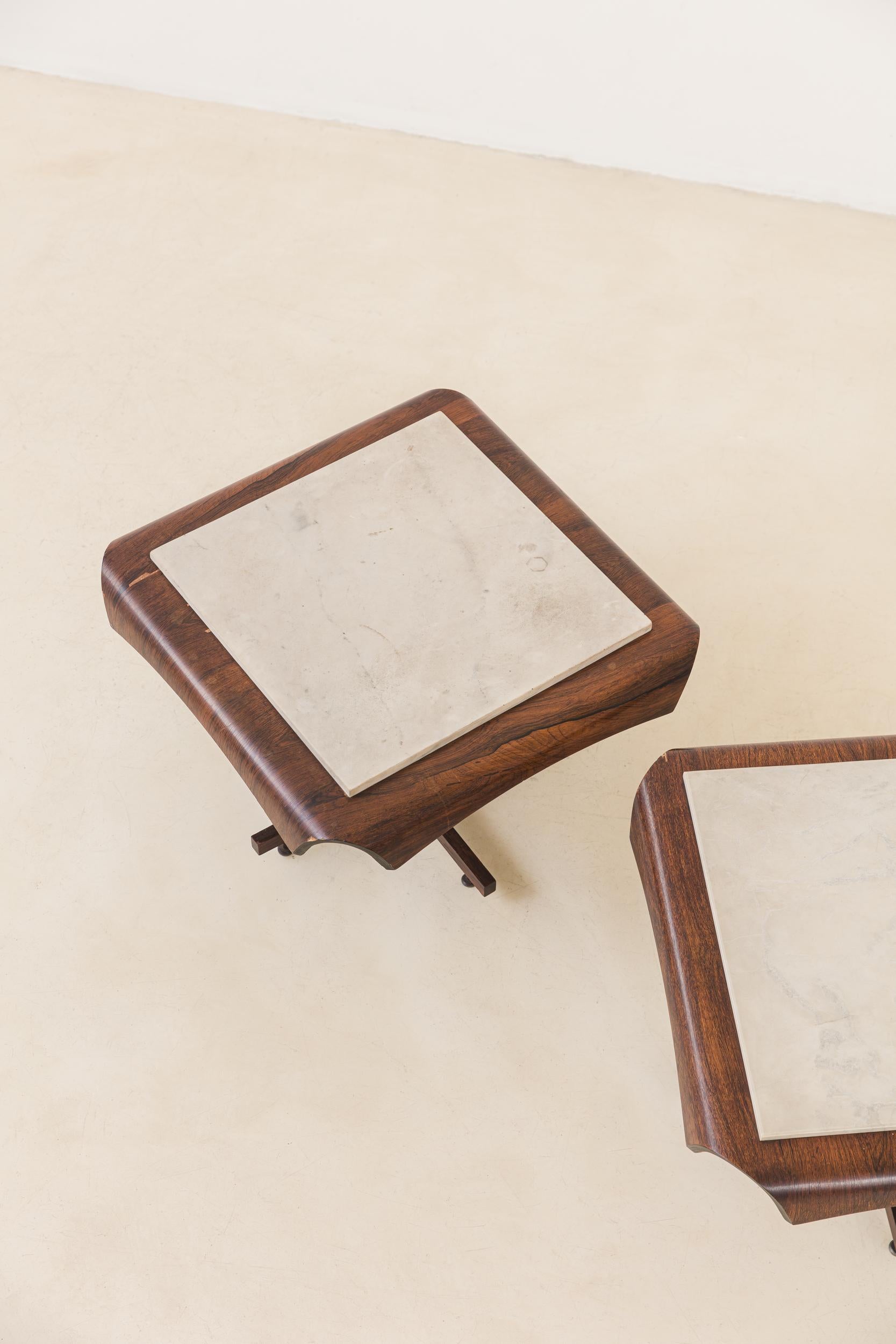 Marble Side Tables by Jorge Zalszupin, Molded Rosewood and Mable, Brazil, 1964 For Sale