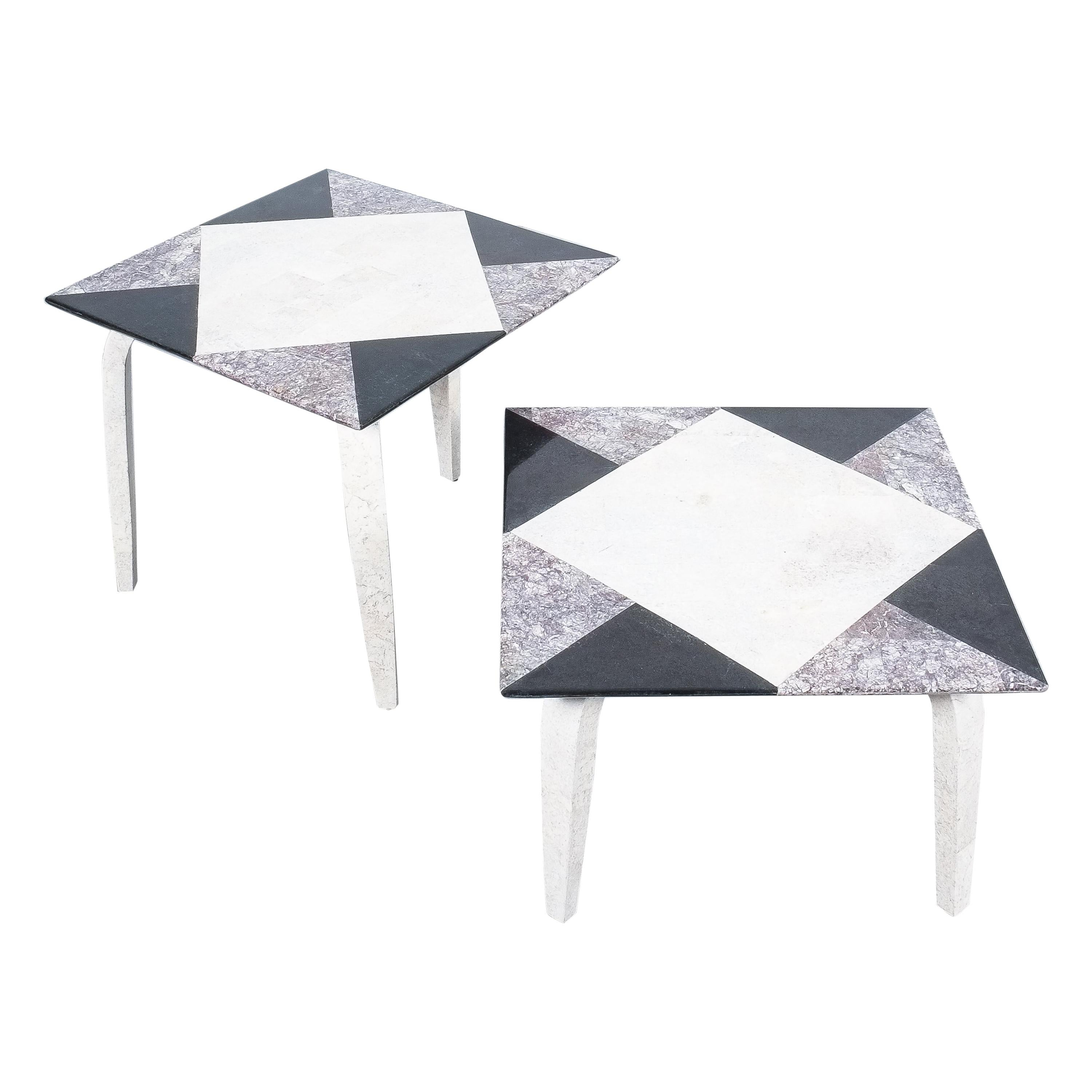 Side Tables From Mosaic Marble Tiles, Italy, circa 1970 For Sale