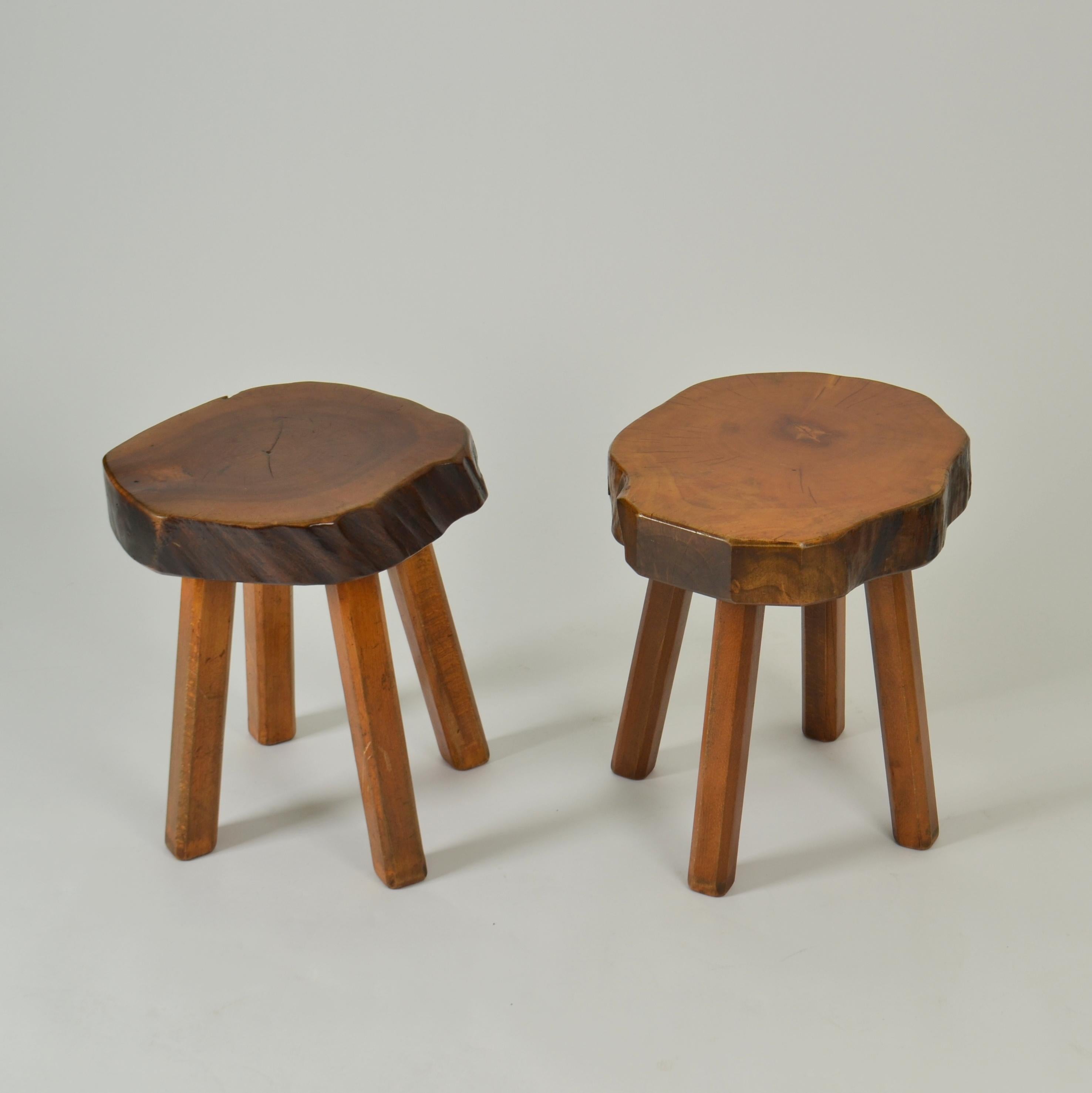 Mid-Century Modern Side Tables or Stools Burr Wood 1970s For Sale