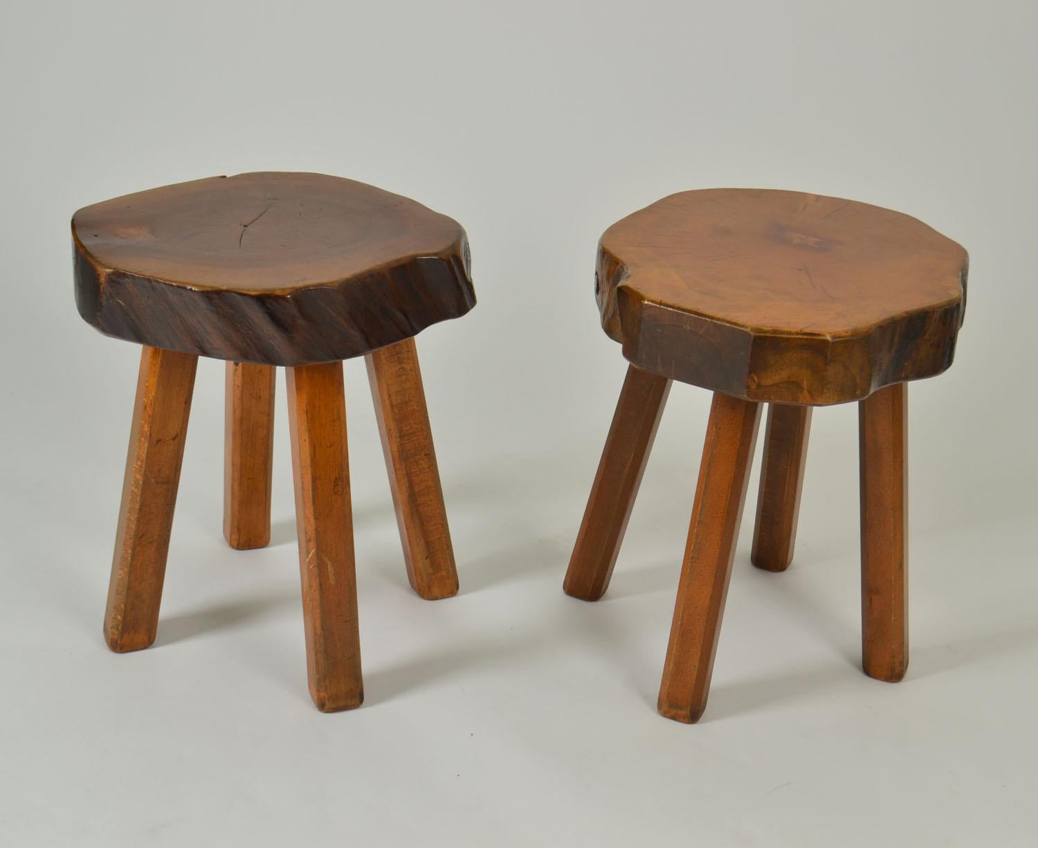 German Side Tables or Stools Burr Wood 1970s For Sale