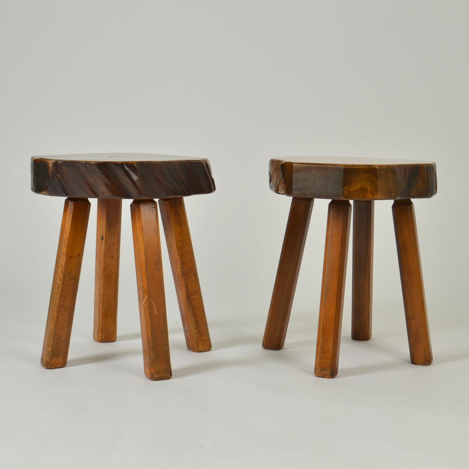 Hand-Crafted Side Tables or Stools Burr Wood 1970s For Sale