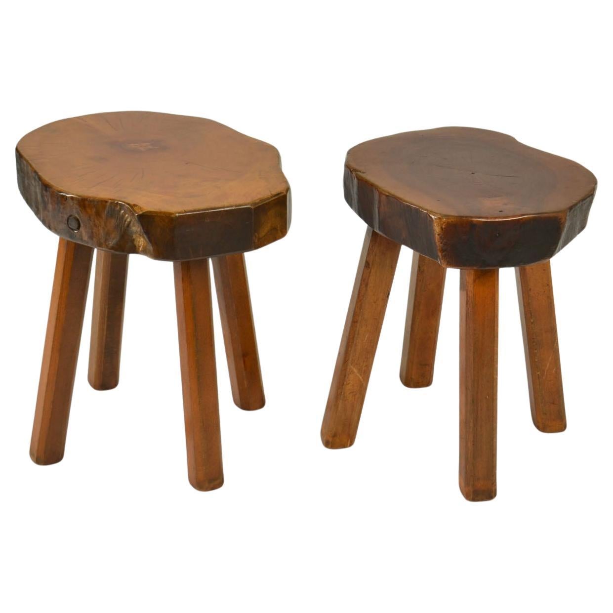 Side Tables or Stools Burr Wood 1970s For Sale