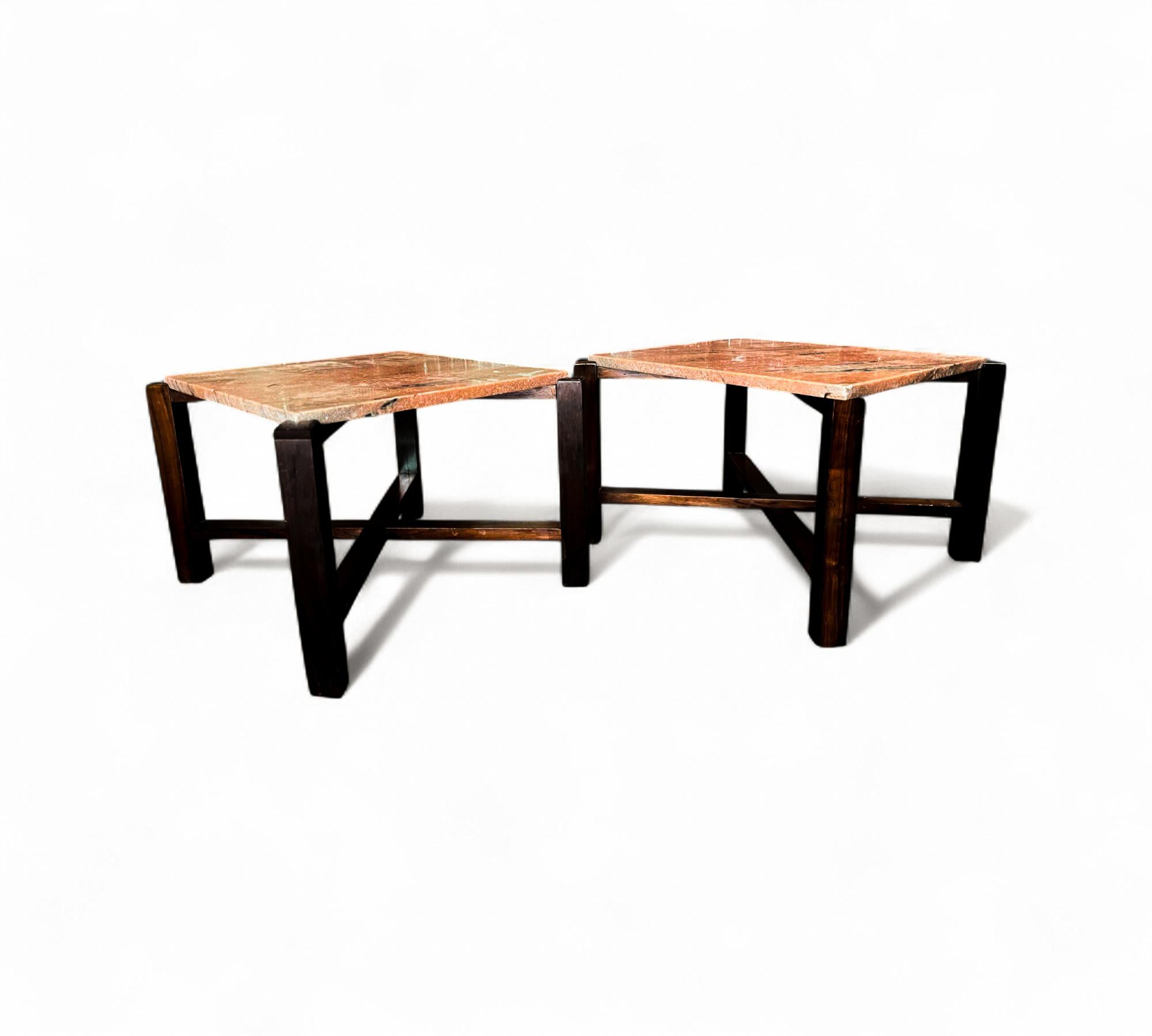 Mid-Century Modern Side tables in Hardwood & Pink Granite, Unknown, 1960s - Lot 675 For Sale