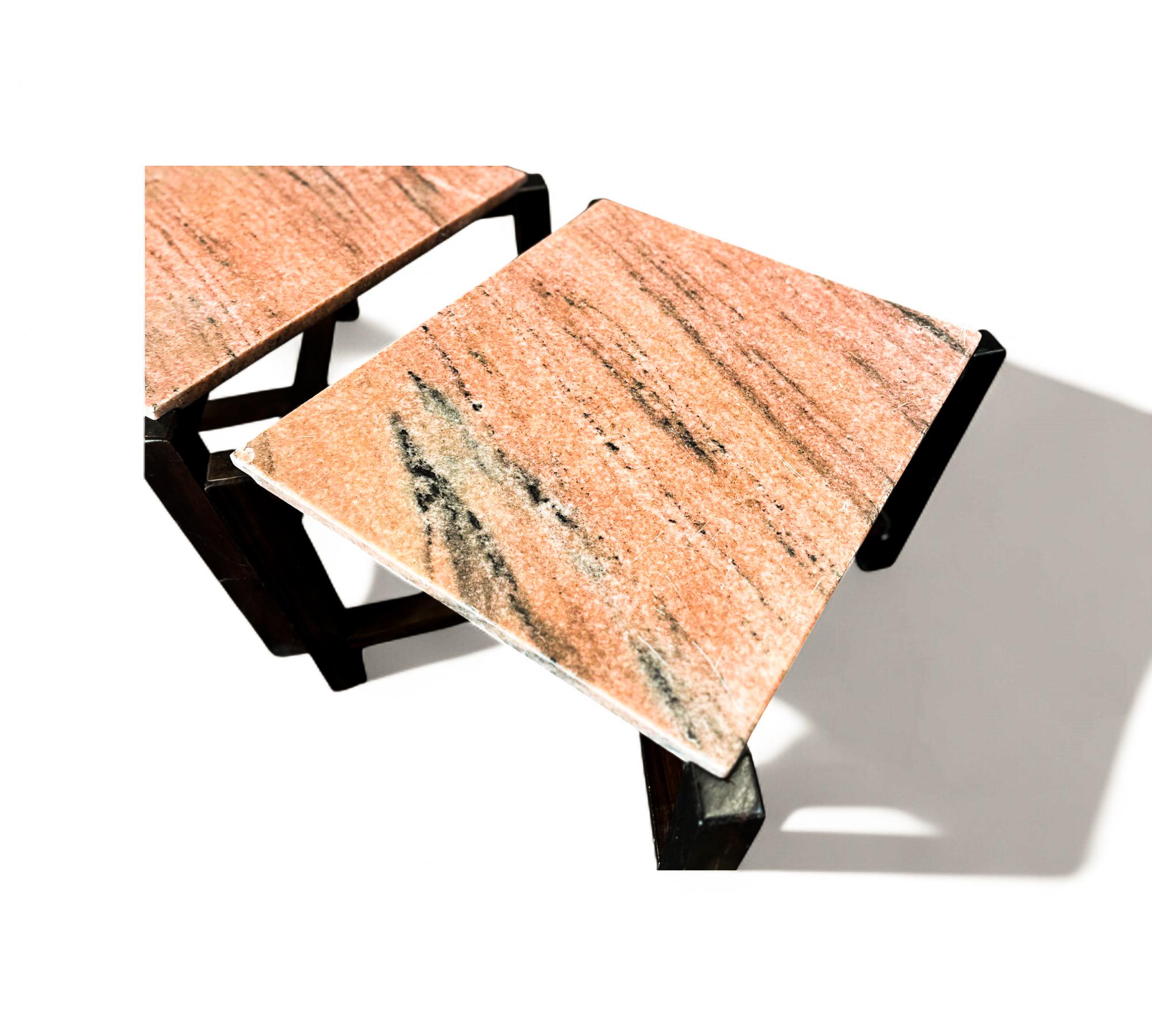 Brazilian Side tables in Hardwood & Pink Granite, Unknown, 1960s - Lot 675 For Sale