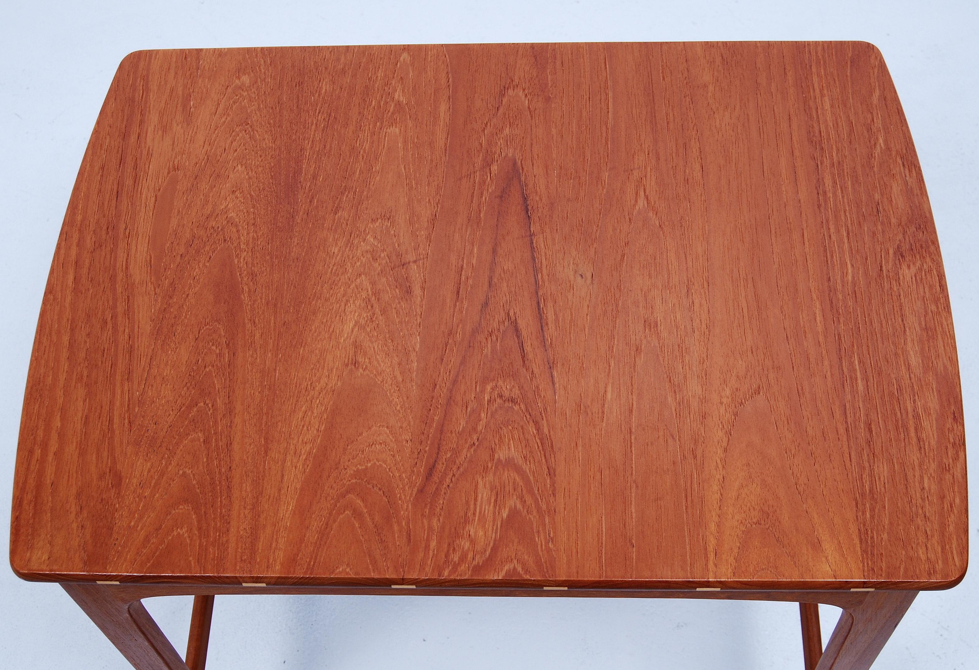 A pair of Swedish side table in solid teak by Yngvar Sandstro¨m for AB Seffle Mo¨belfabrik. Apparent assembly system in beech.
 