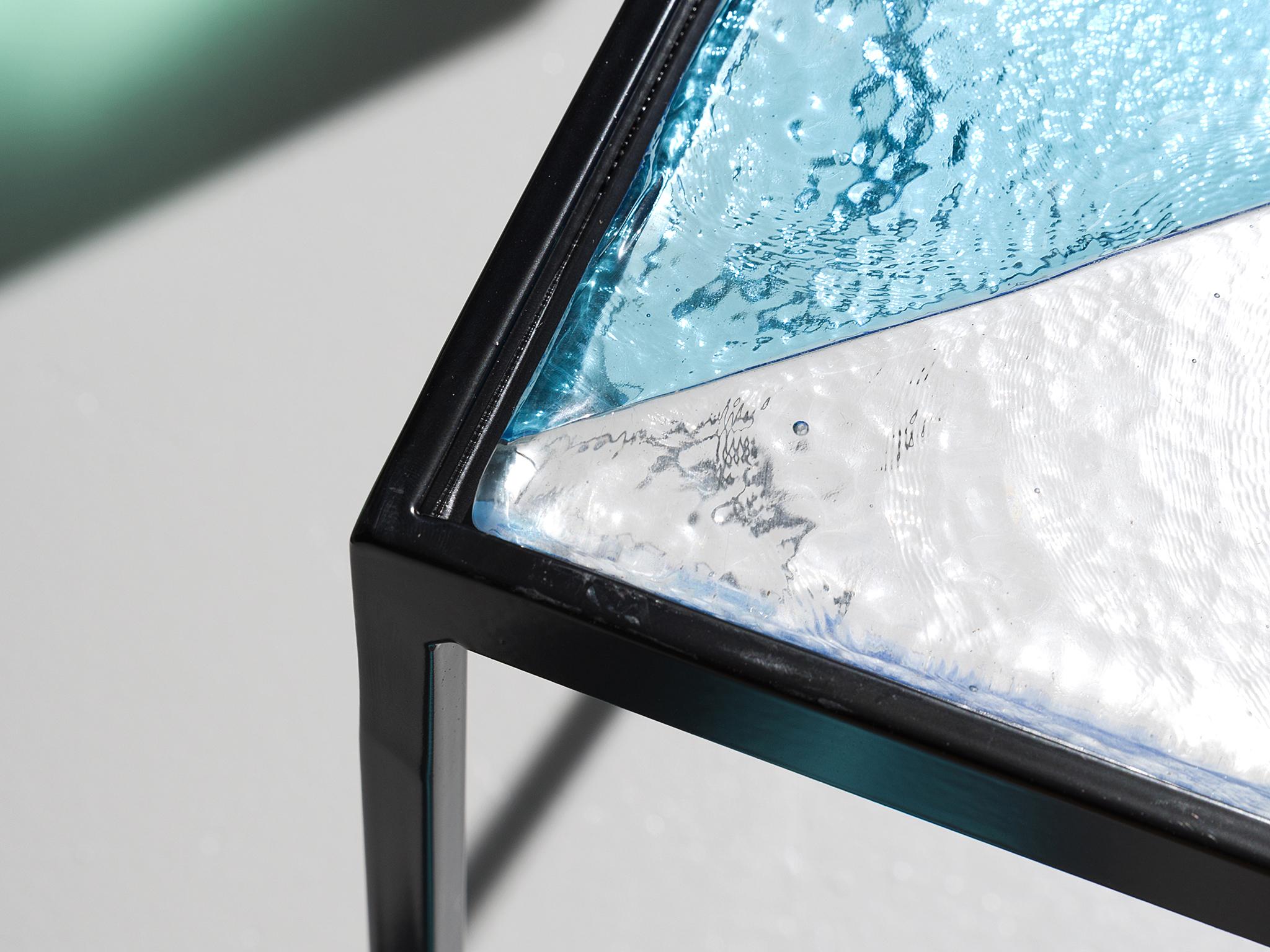 Side Tables in Structured Glass and Steel In Good Condition In Waalwijk, NL