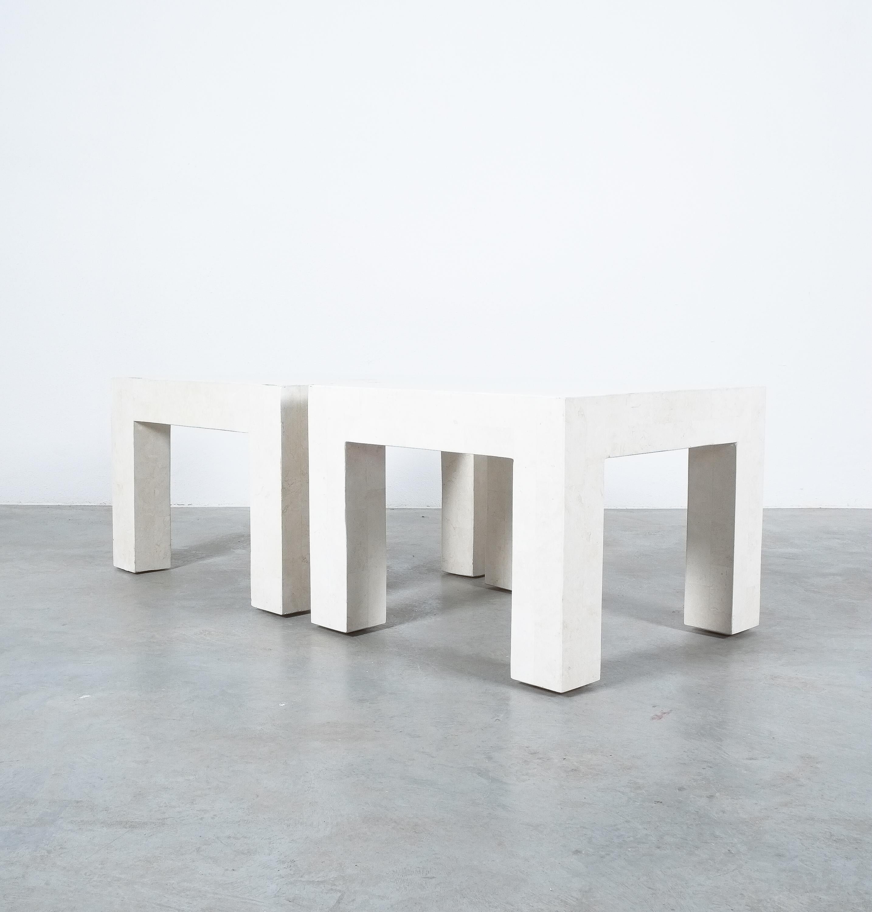 Tables d'appoint carreaux de marbre blanc, France, vers 1970 en vente 5