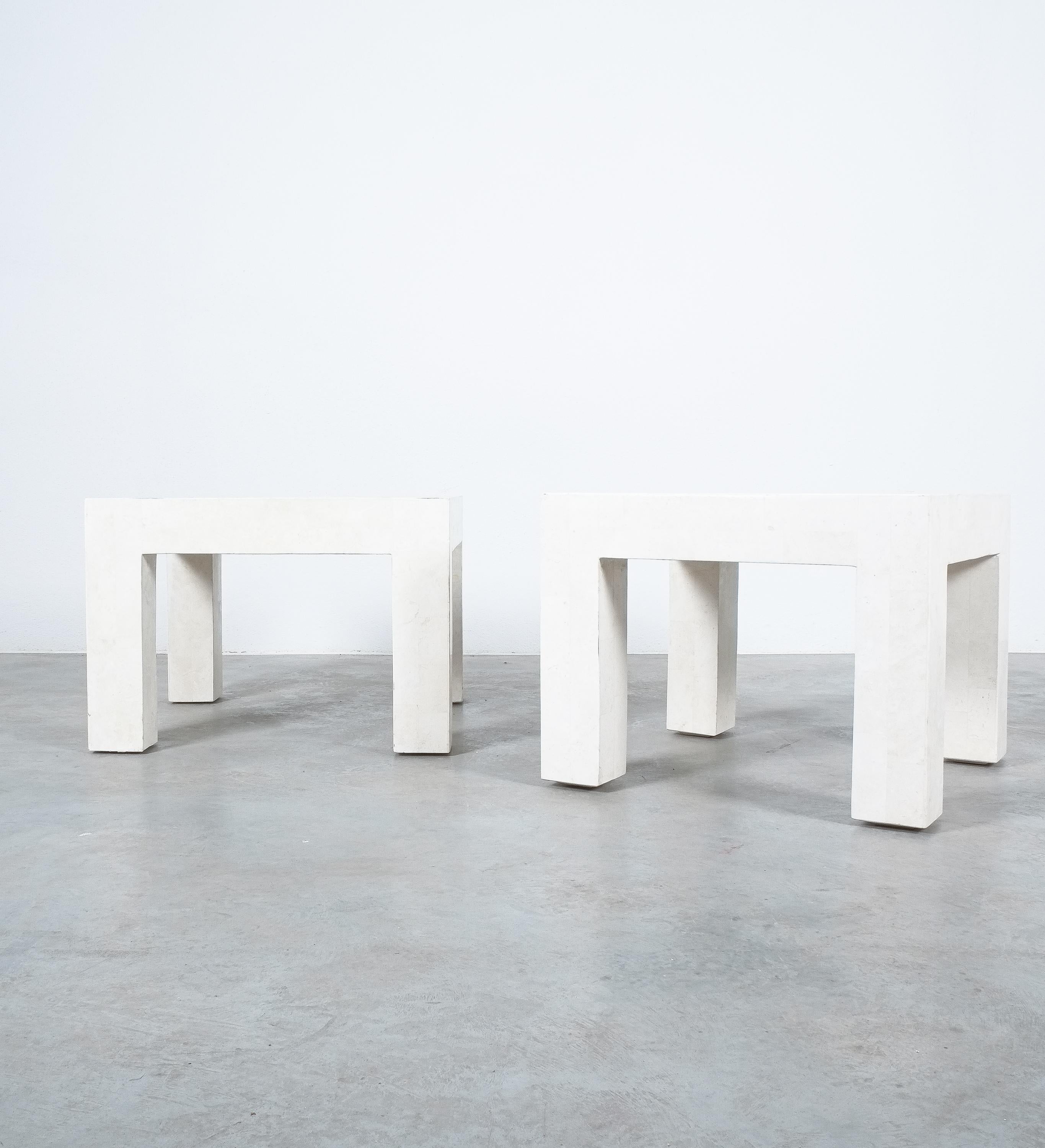 Tables d'appoint carreaux de marbre blanc, France, vers 1970 Bon état - En vente à Vienna, AT