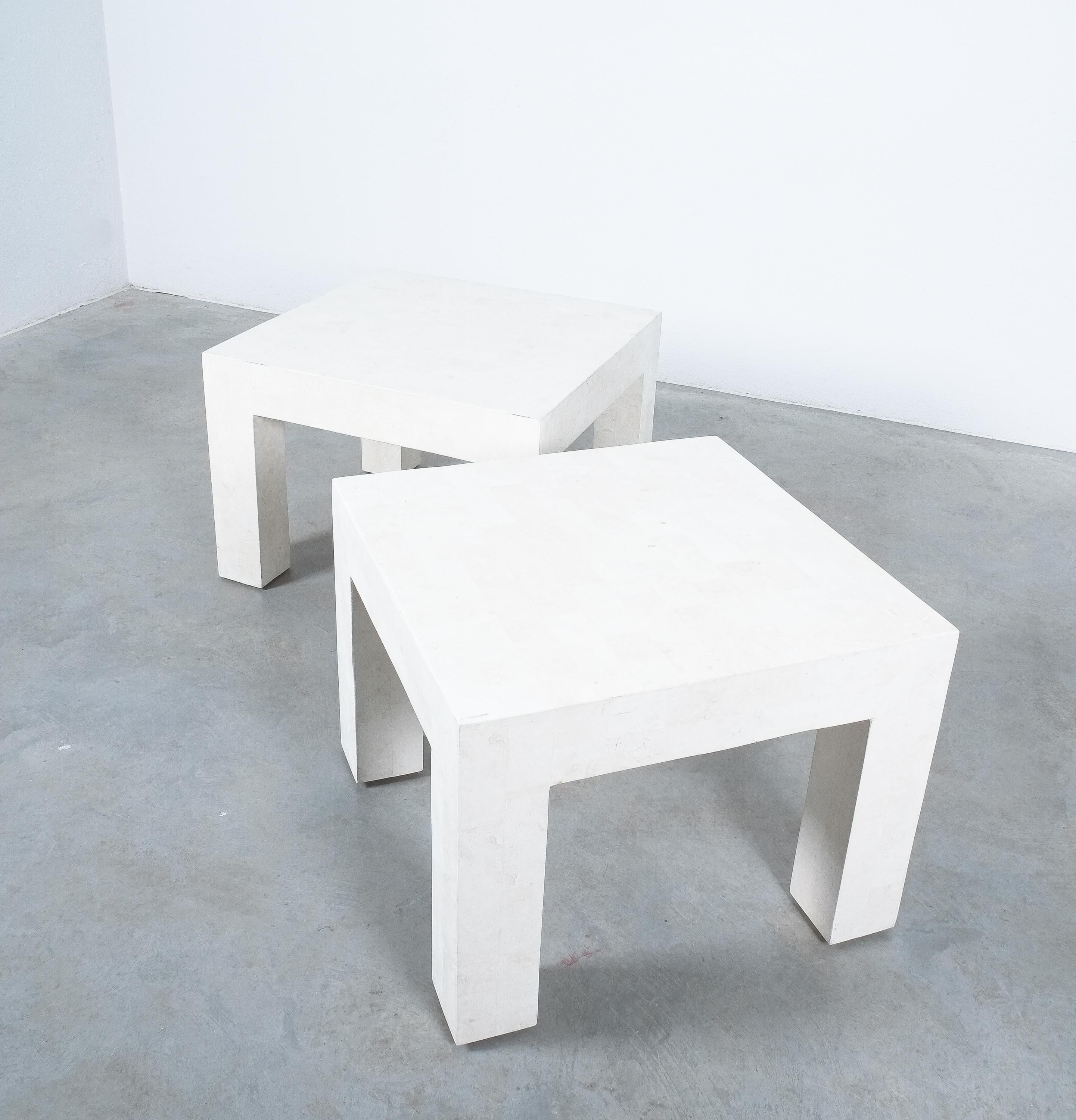 Late 20th Century Side Tables White Marble Tiles, France, circa 1970 For Sale