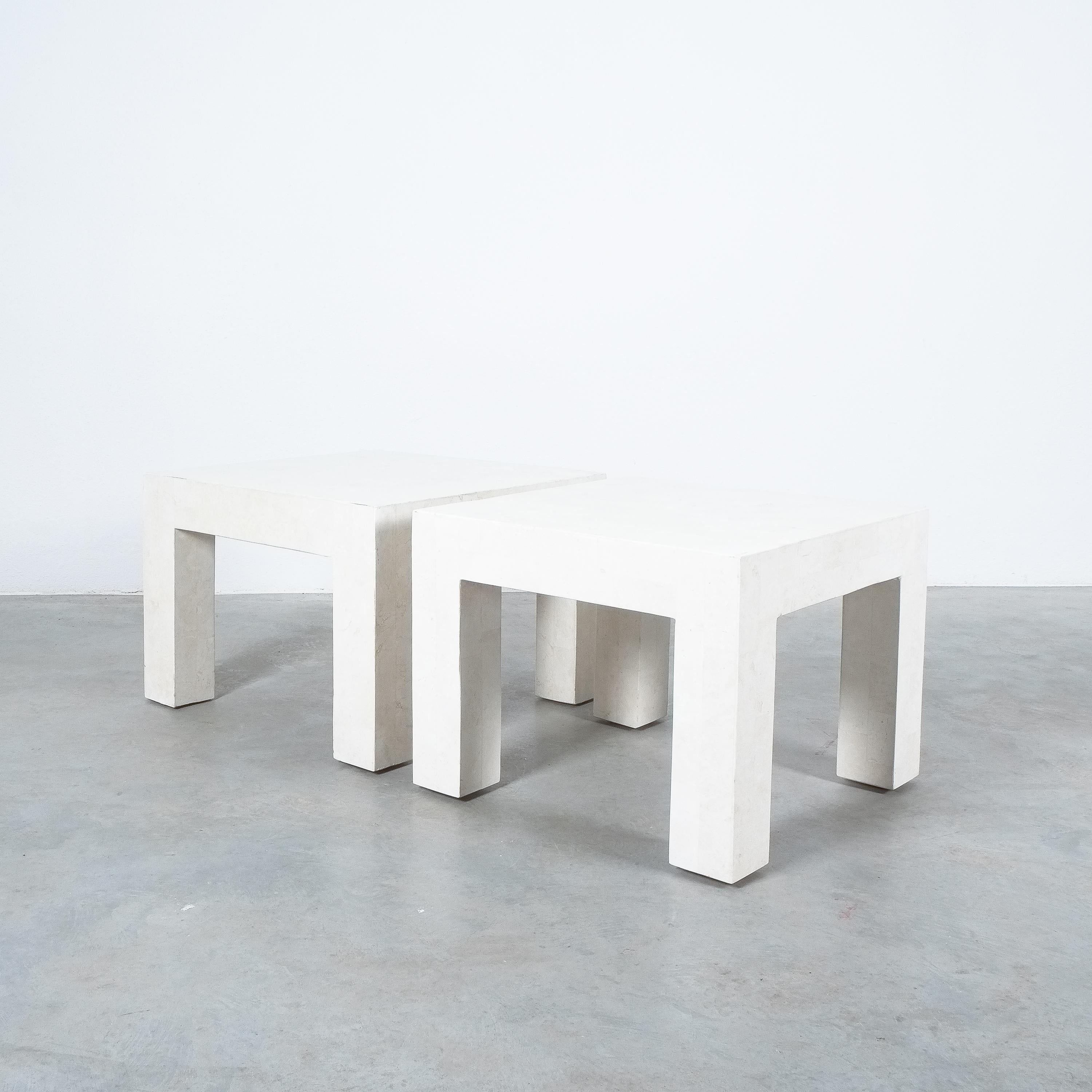 Side Tables White Marble Tiles, France, circa 1970 For Sale 1