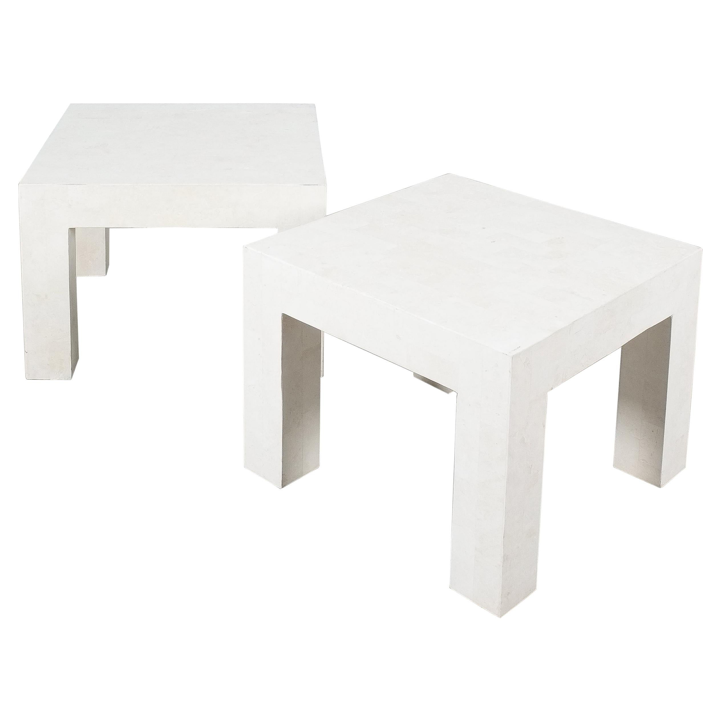 Side Tables White Marble Tiles, France, circa 1970