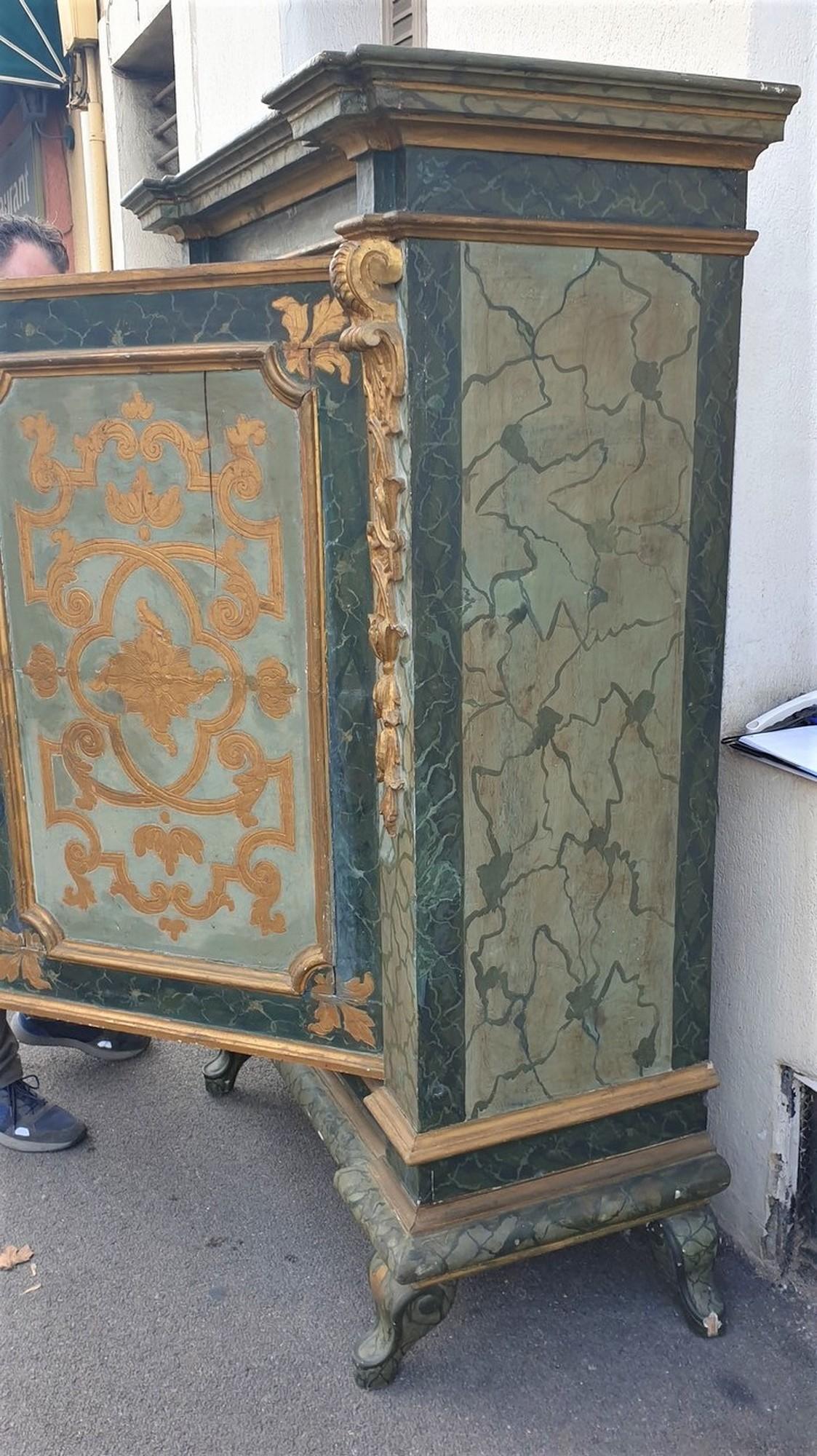 Sideboard 1 Door in Painted and Gilded Wood, Italy Xixth Century For Sale 4