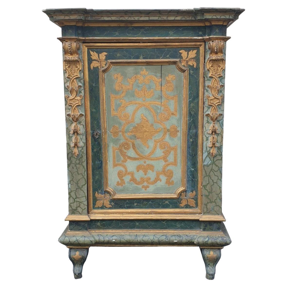 Sideboard 1 Door in Painted and Gilded Wood, Italy Xixth Century