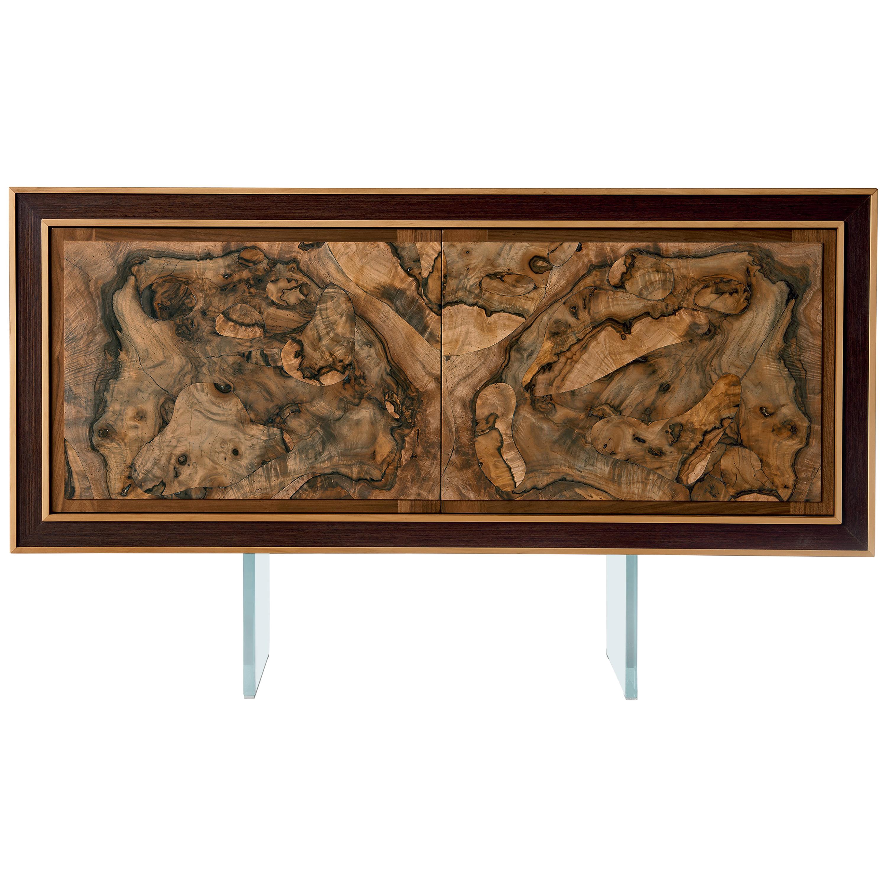 Quadra Solid Wood Sideboard, Walnut and Briar in Natural Finish, Contemporary