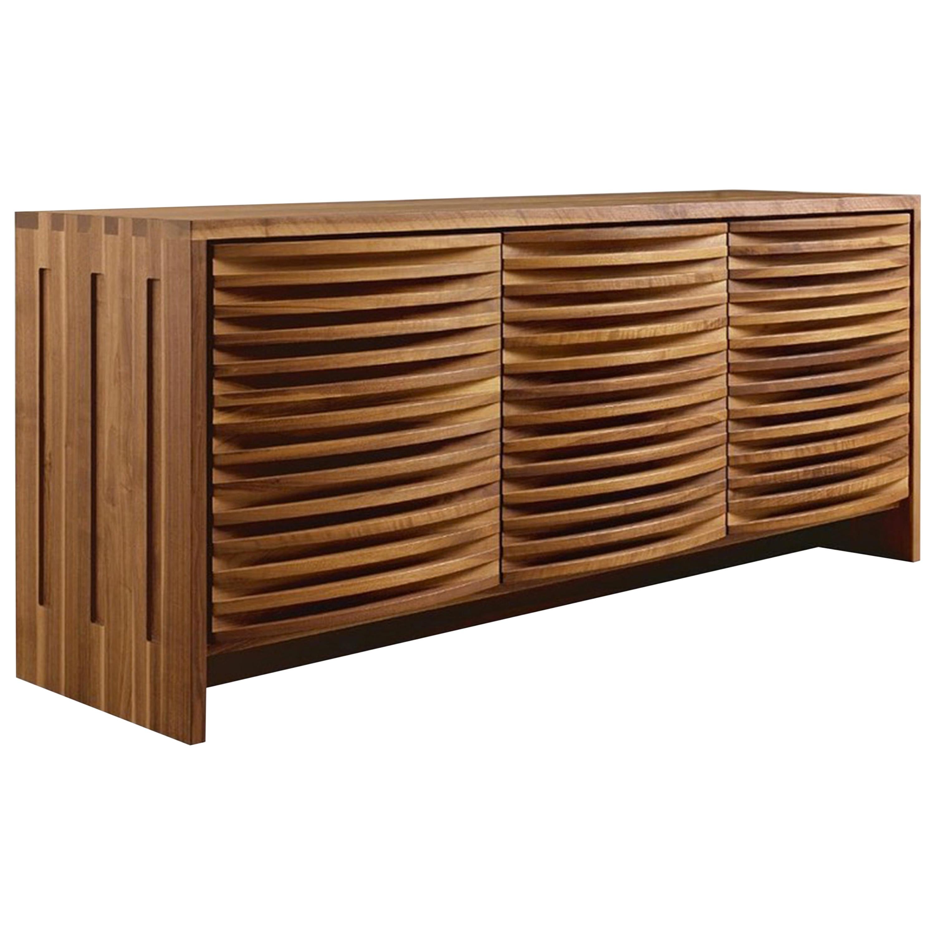 Onda Solid Wood Sideboard, Walnut in Hand-Made Natural Finish, Contemporary For Sale