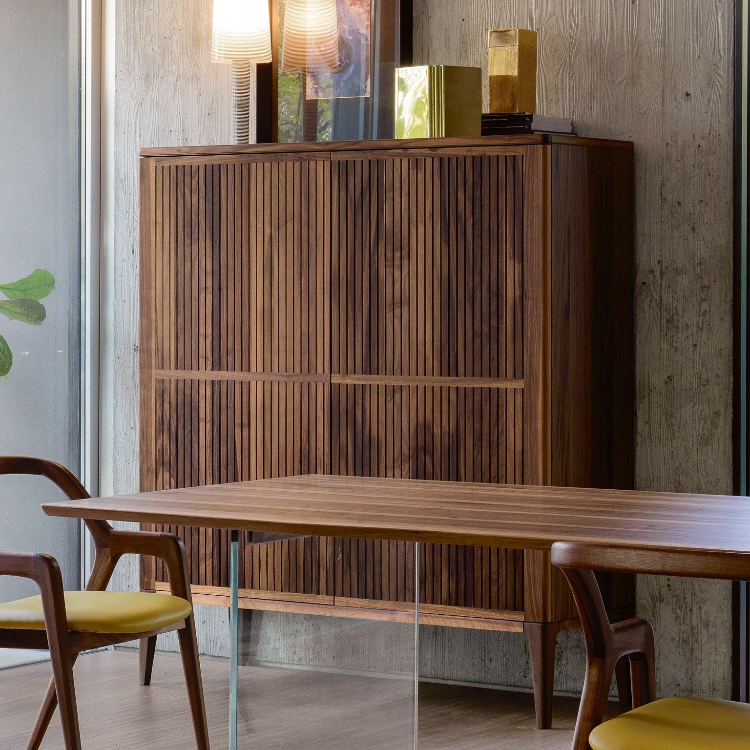 Italian Eleva Solid Wood Sideboard, Walnut in Hand-Made Natural Finish, Contemporary For Sale