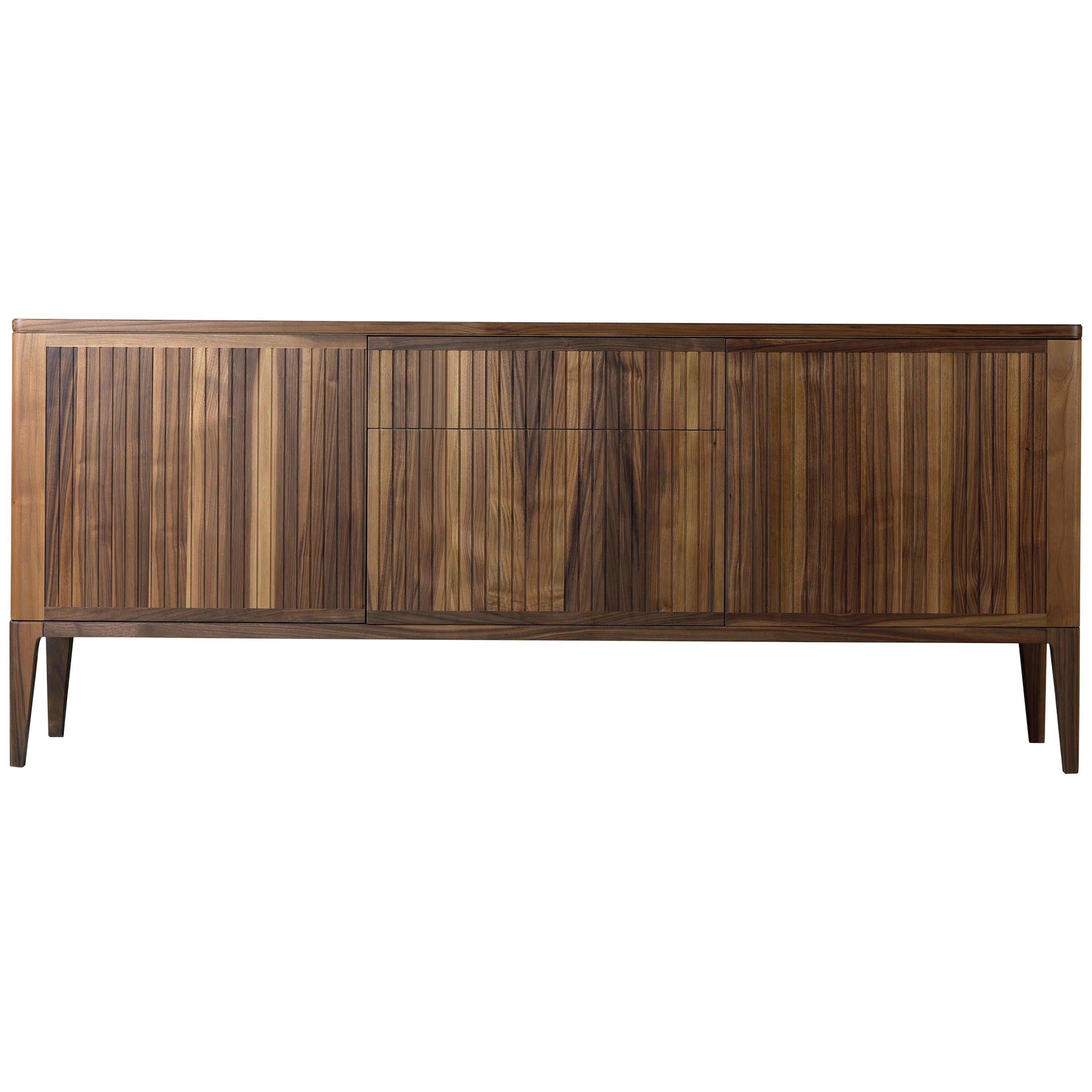 Eleva Solid Wood Sideboard, Walnut in Hand-Made Natural Finish, Contemporary For Sale