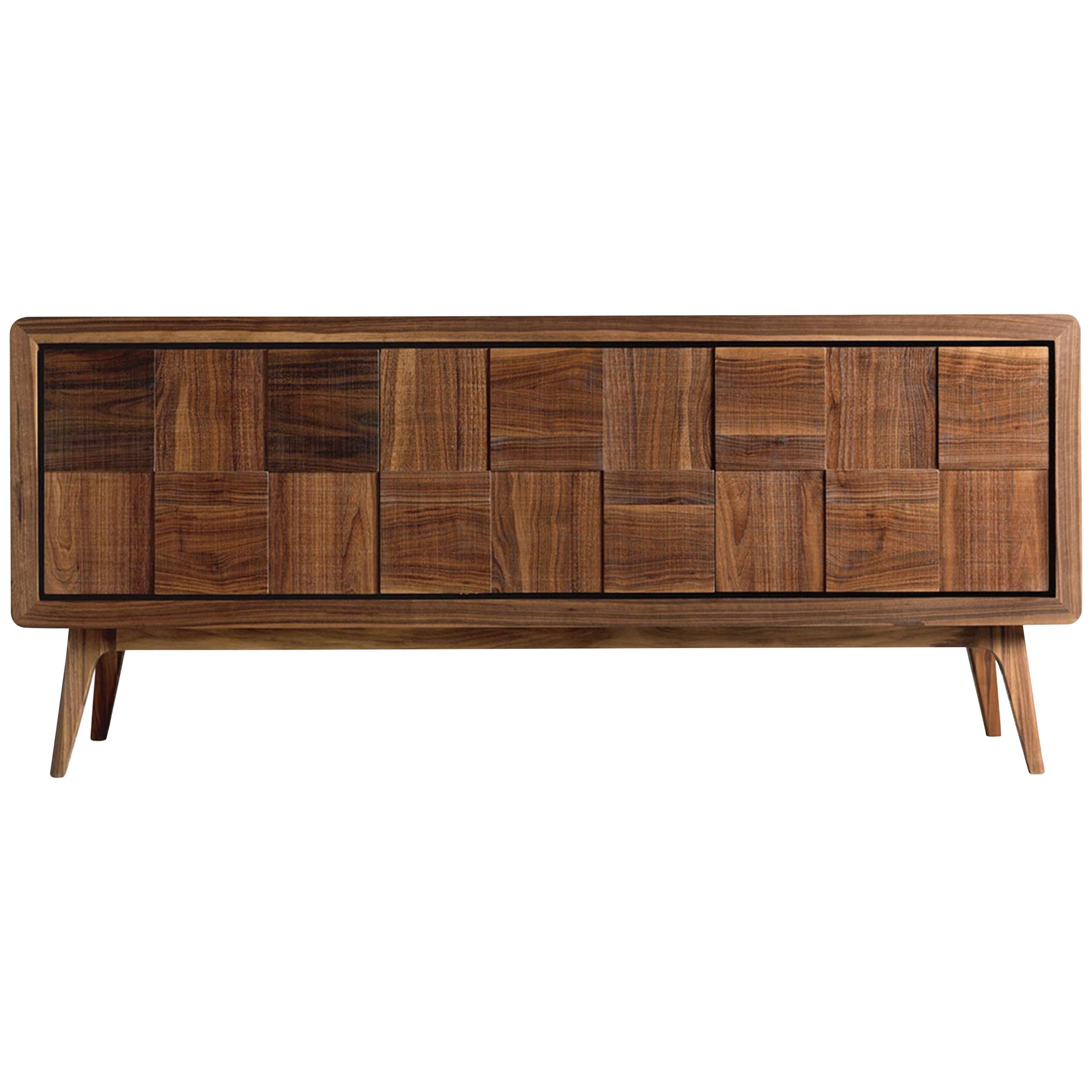 Artes Quadro Solid Wood Sideboard, Walnut Natural Finish, Contemporary